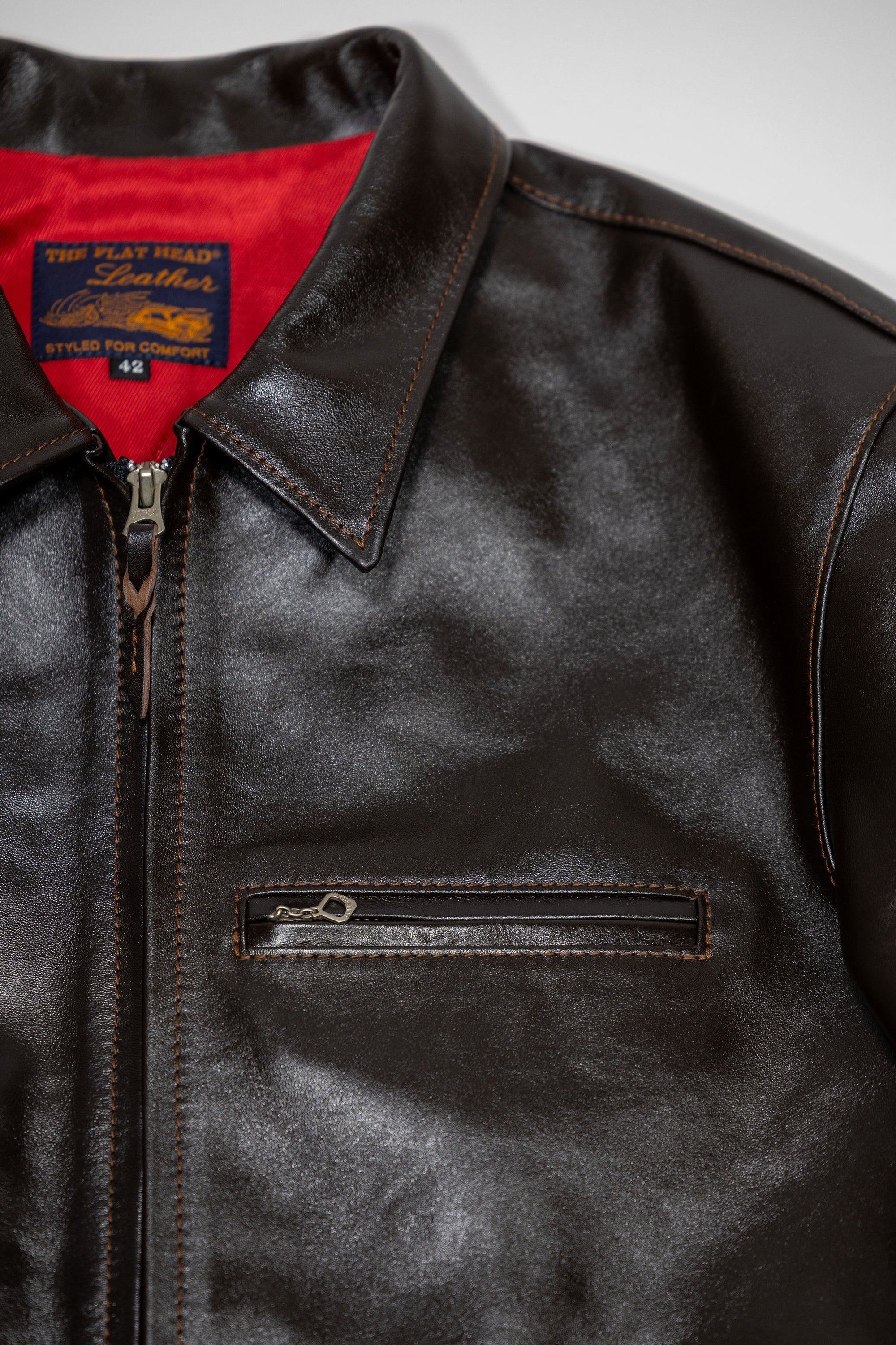 The Flat Head FN-LJ-HS004 Horsehide Quilting Single Riders Jacket - Chest Pocket