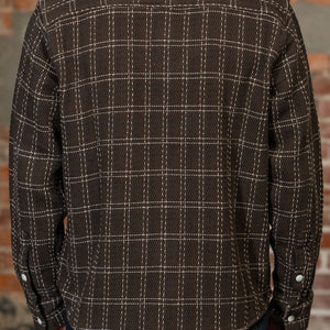 Rear view of the  3sixteen Utility Flannel in Espresso Twill Check