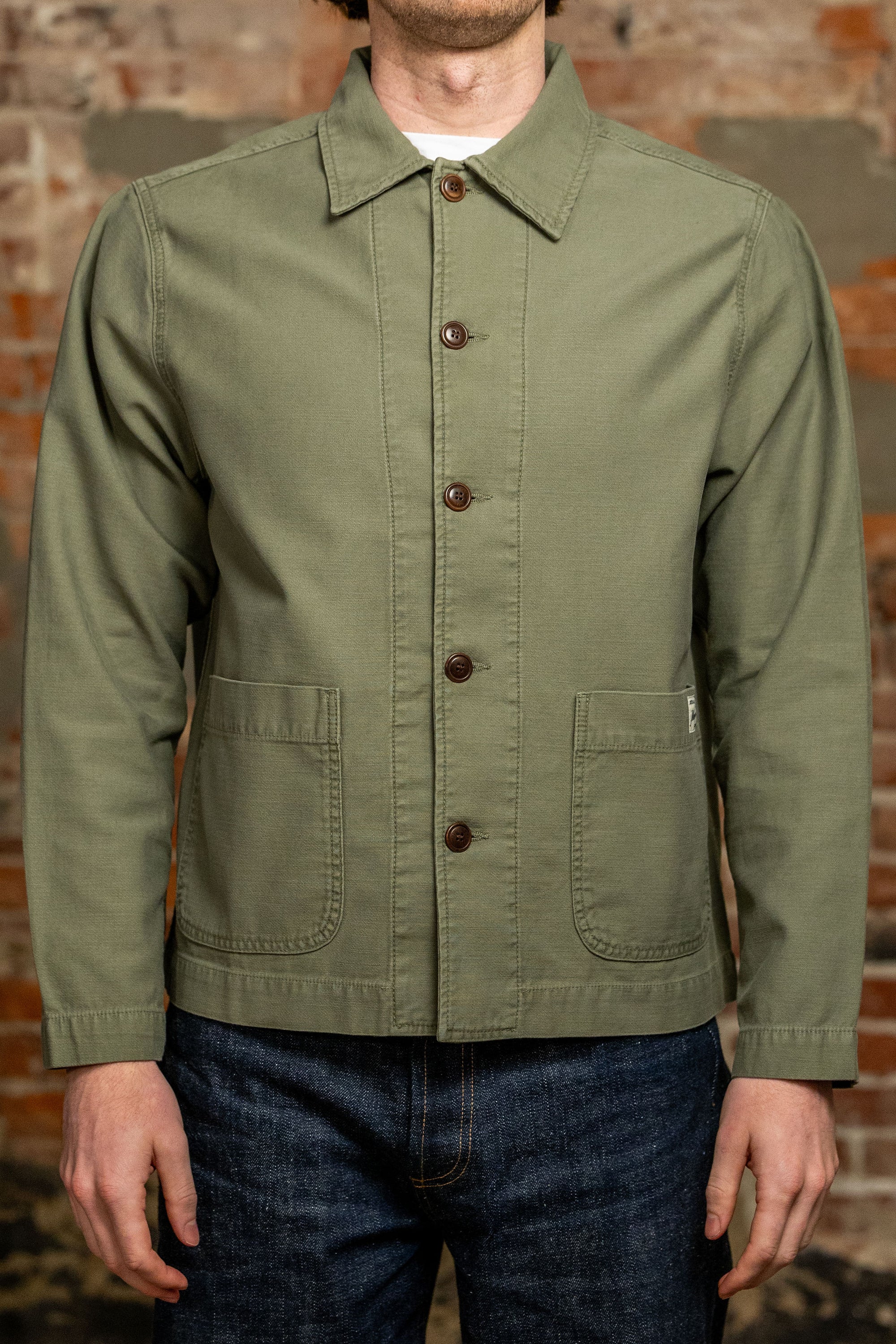 Merz b. Schwanen JKT08SC Cropped Worker's Sateen Canvas Jacket - Army
