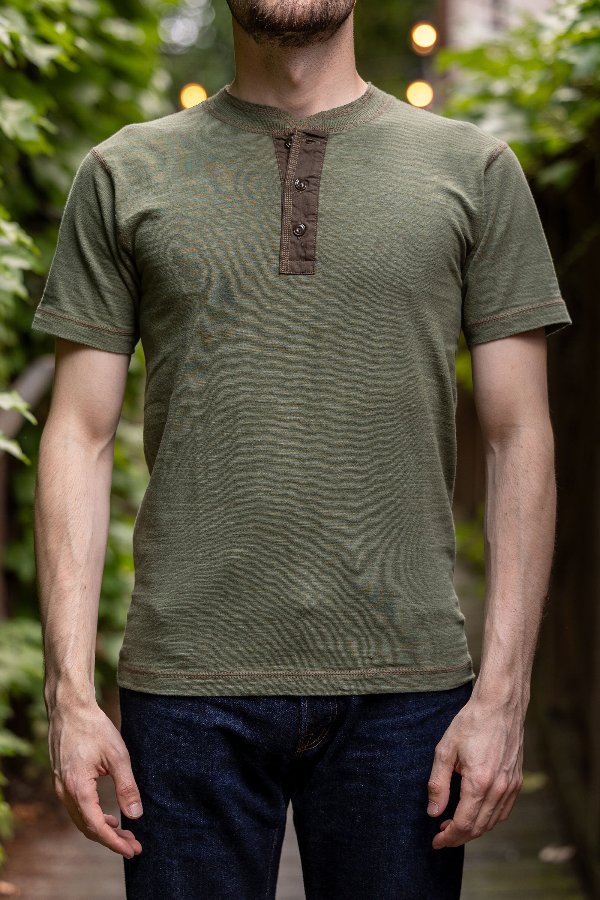 Buzz Rickson's BR79192 Slub Yarn Henley Neck T-Shirt - Olive