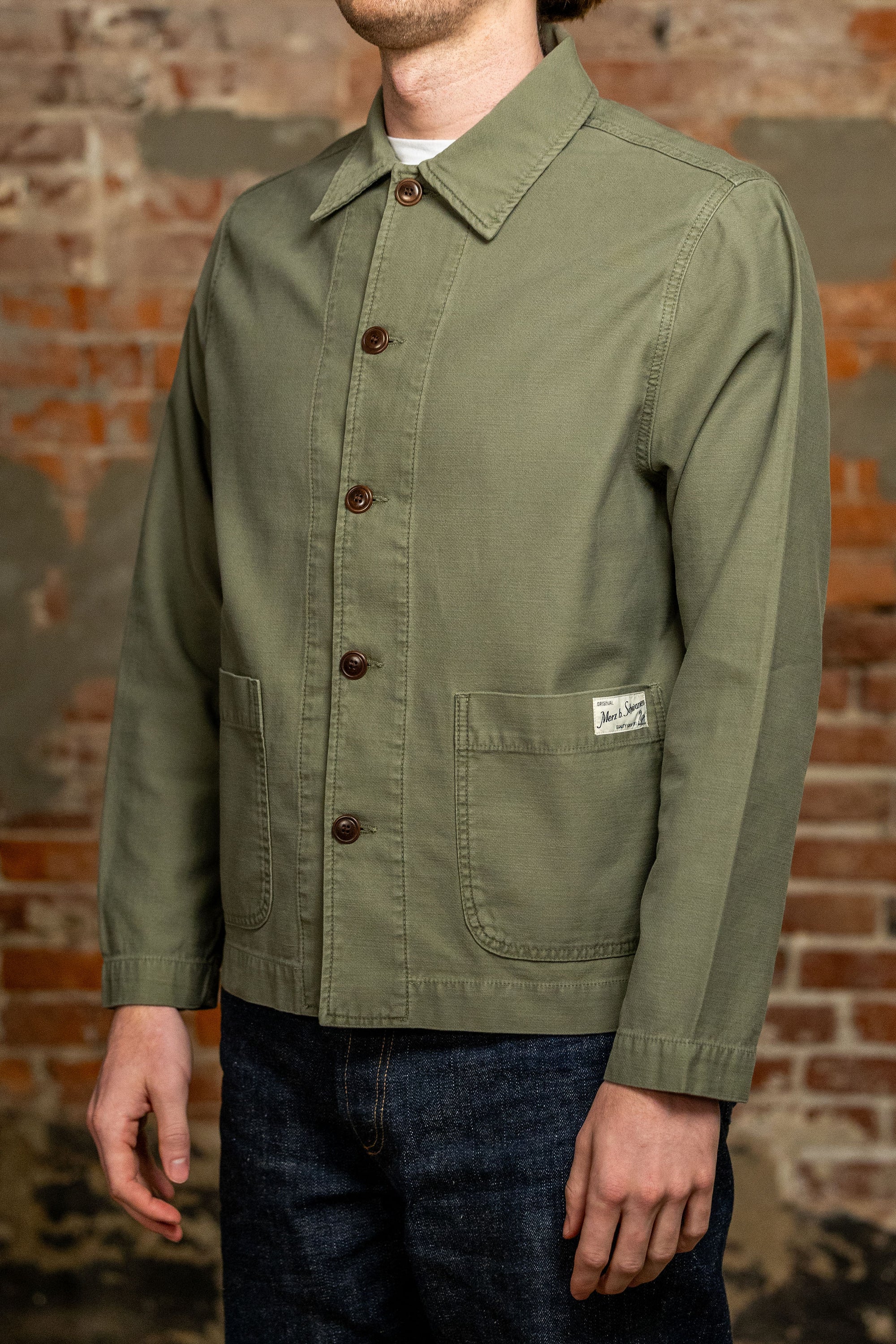 Merz b. Schwanen JKT08SC Cropped Worker's Sateen Canvas Jacket - Army