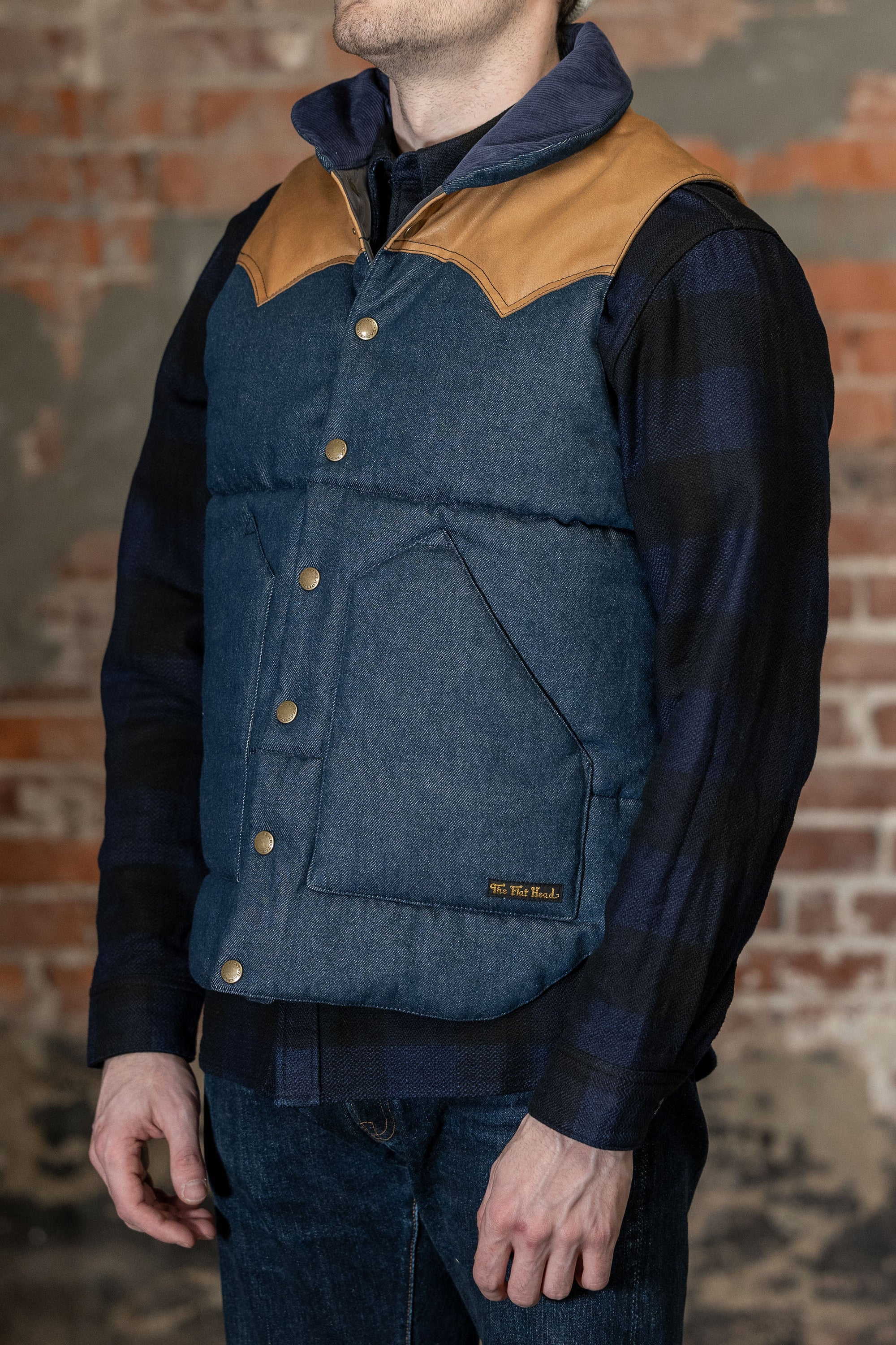 The Flat Head FN-OJ-DPV001 12.5oz Denim Puffer Vest