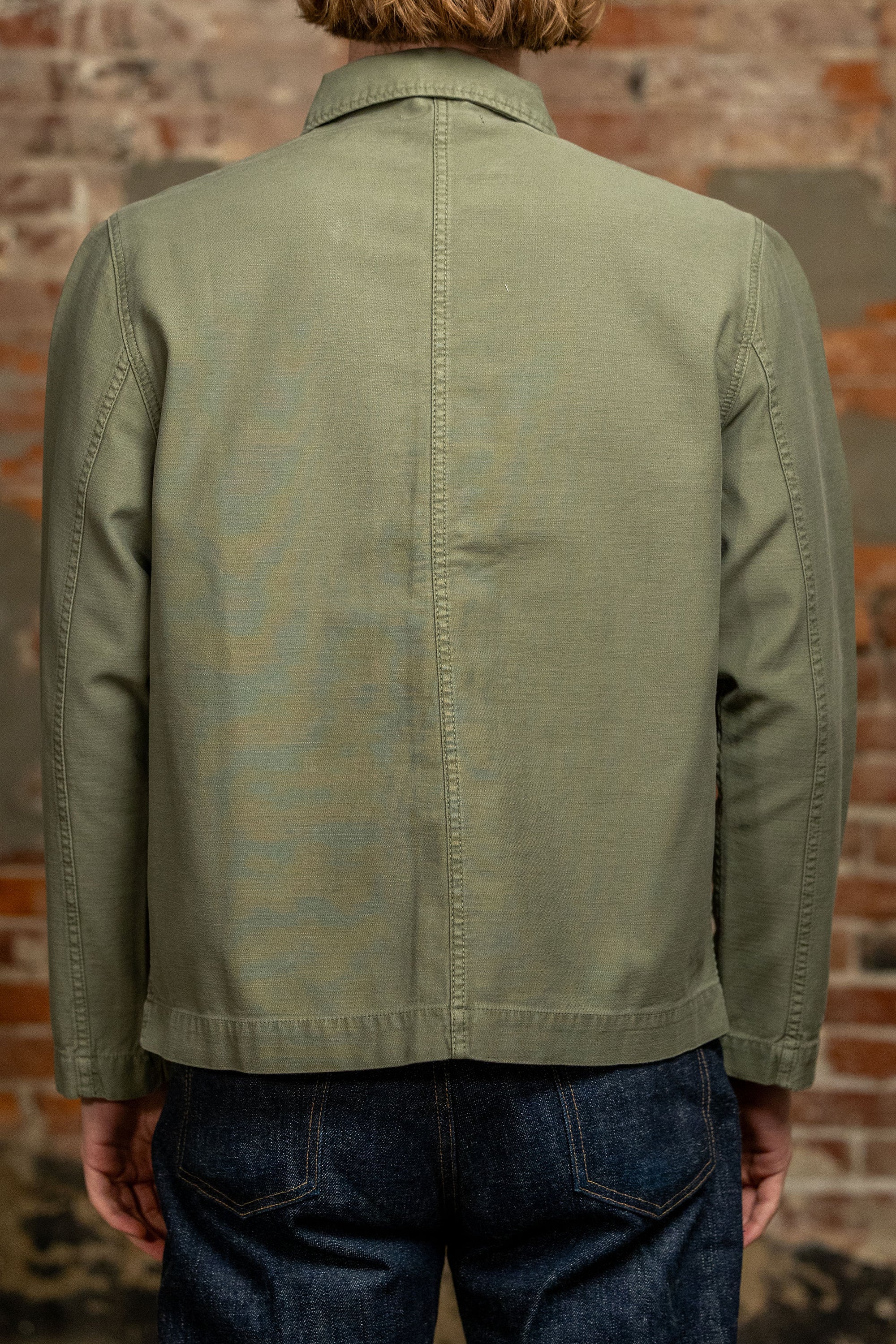 Merz b. Schwanen JKT08SC Cropped Worker's Sateen Canvas Jacket - Army
