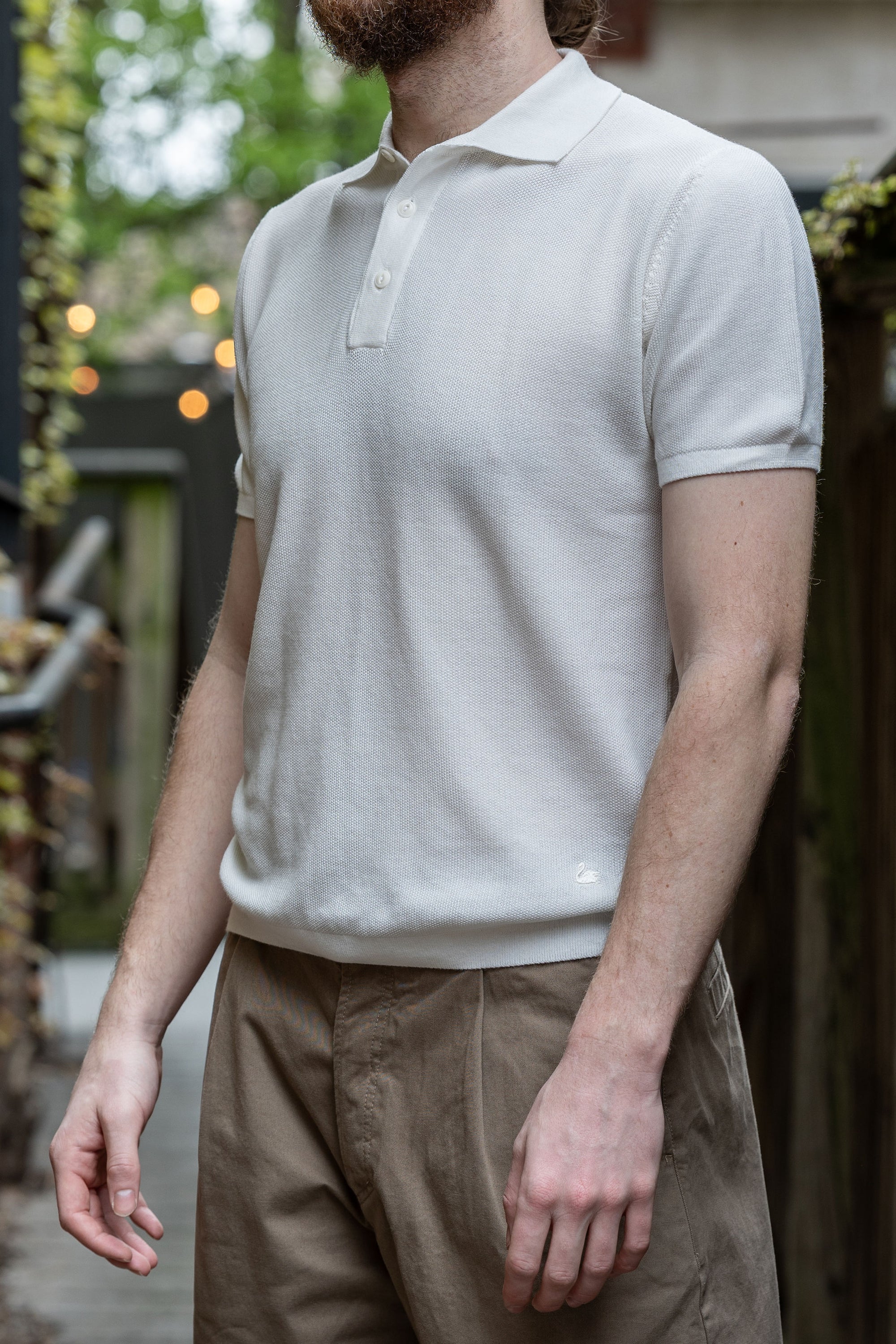 Merz b. Schwanen KPLP02 Knitted Polo - White