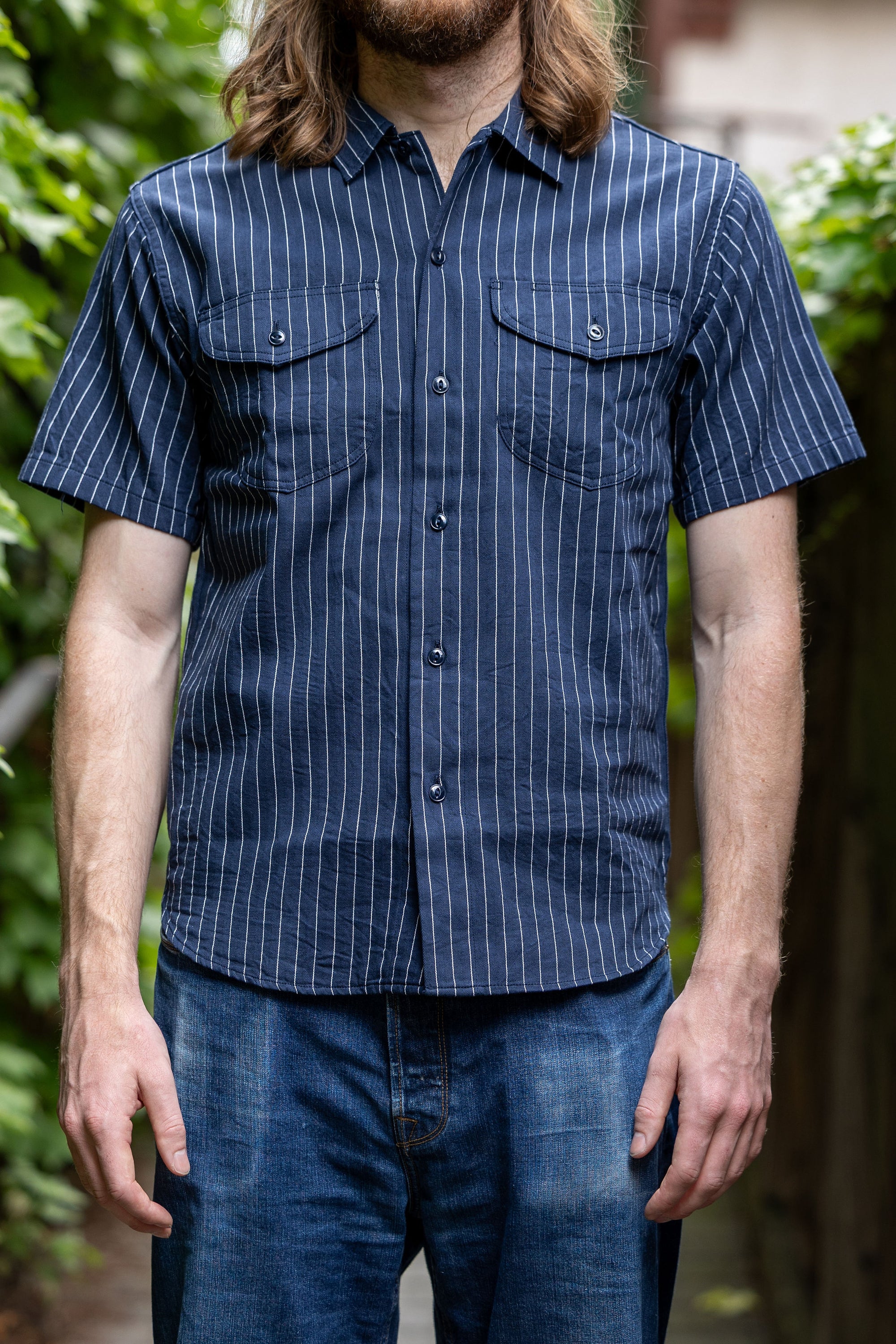 Sugar Cane Coke Stripe Work Shirt - Navy