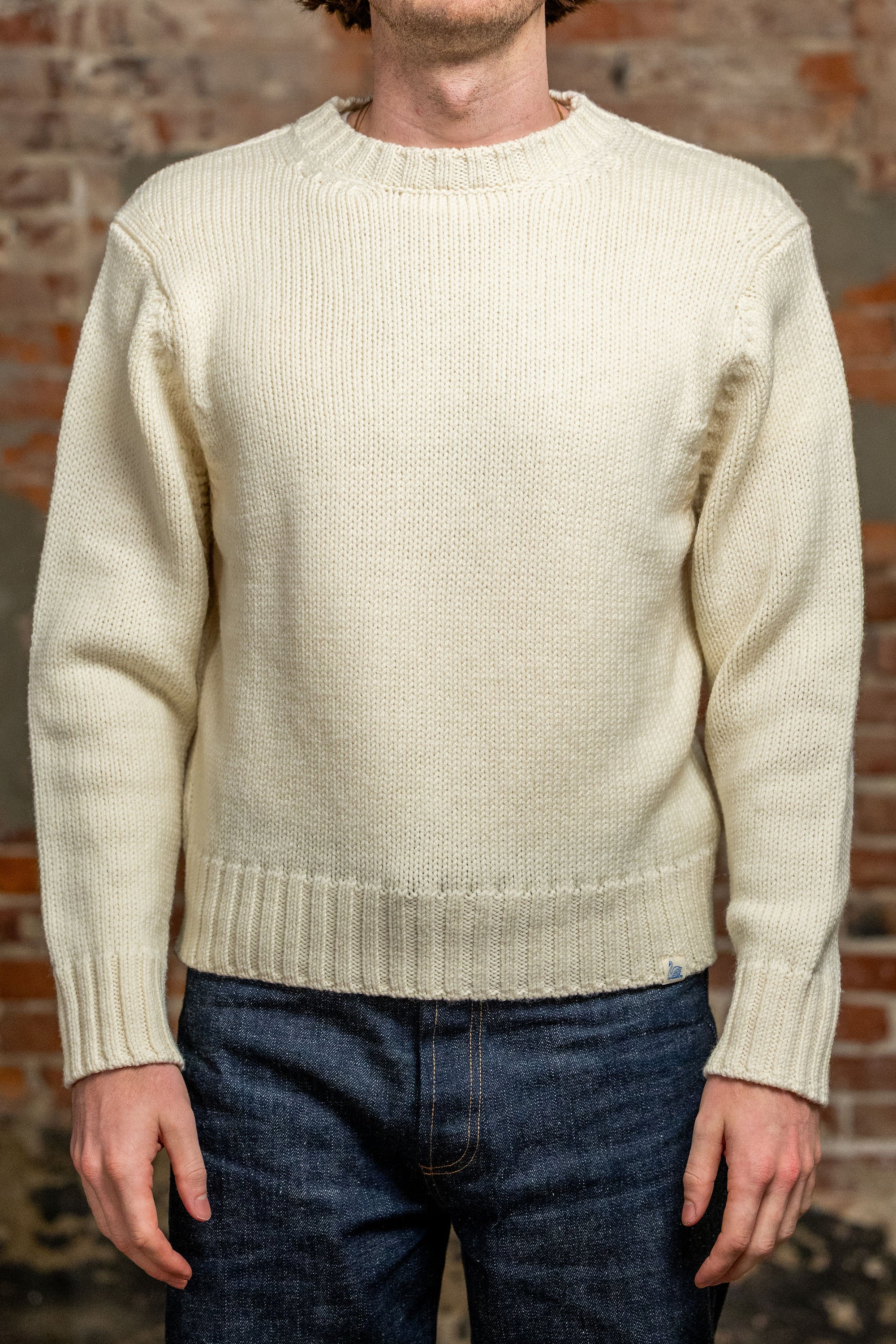 Merz b. Schwanen CREWKNIT01CTM Chunky Cropped Merino Wool Sweater - Nature