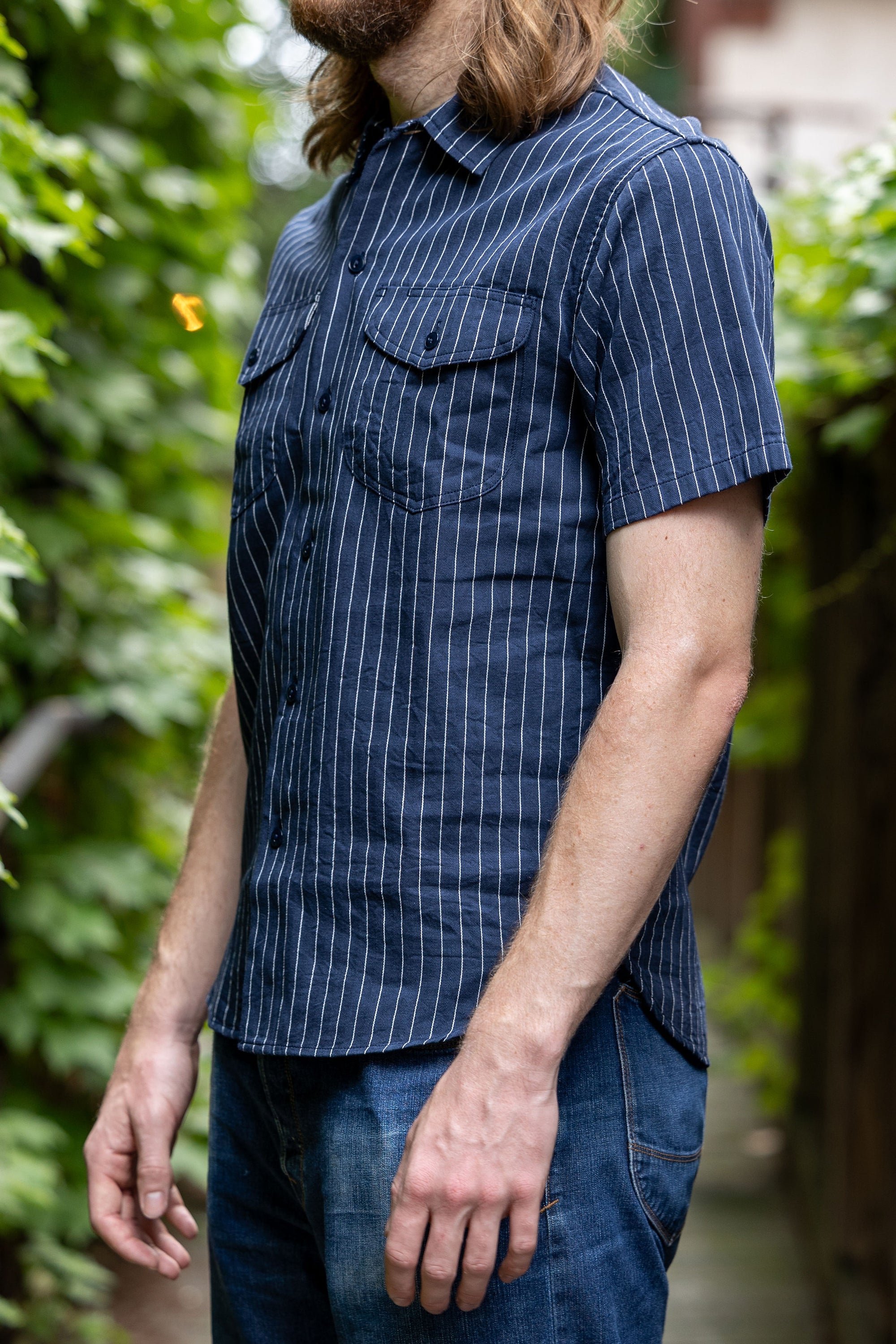Sugar Cane Coke Stripe Work Shirt - Navy
