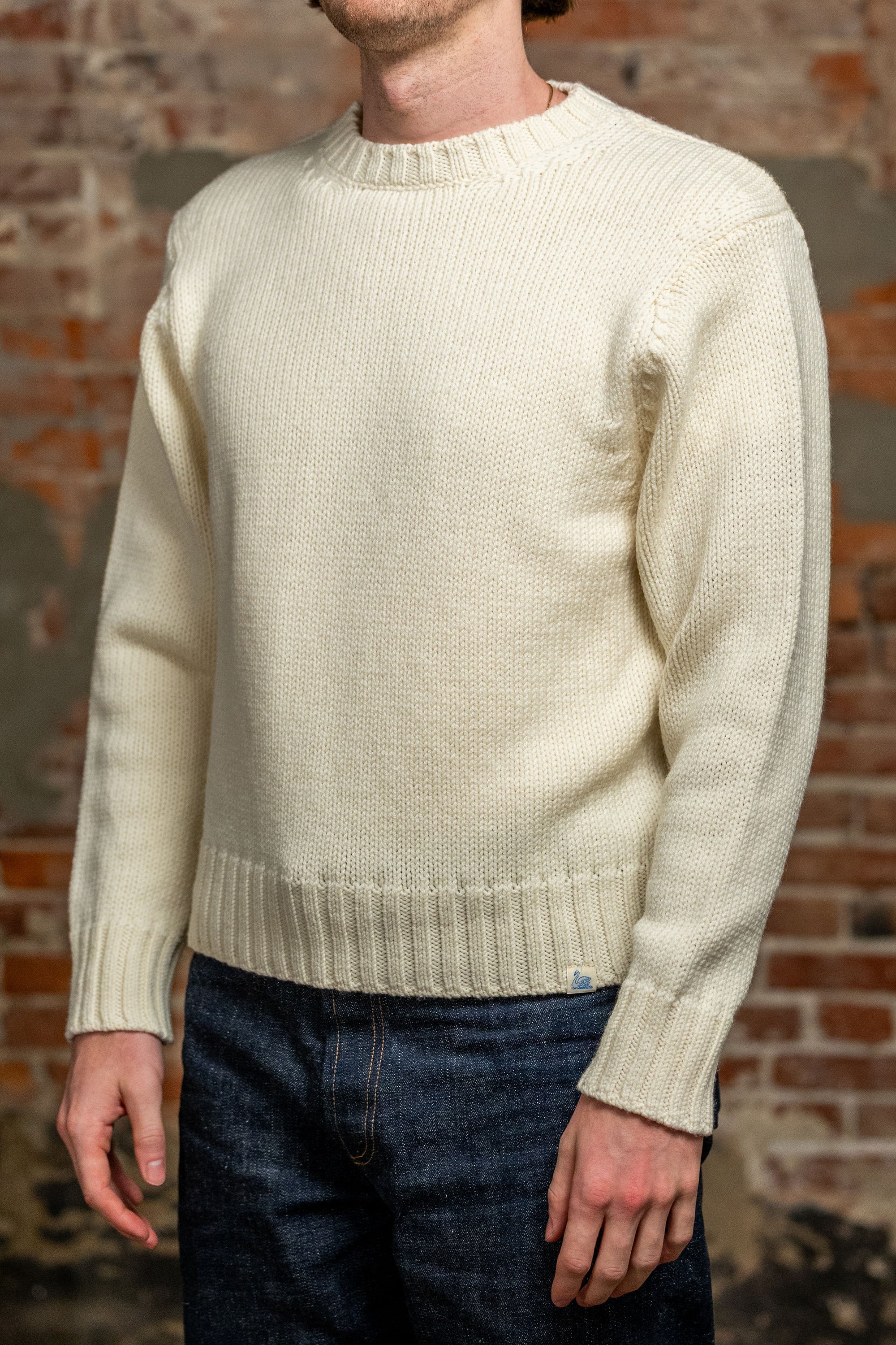 Merz b. Schwanen CREWKNIT01CTM Chunky Cropped Merino Wool Sweater - Nature