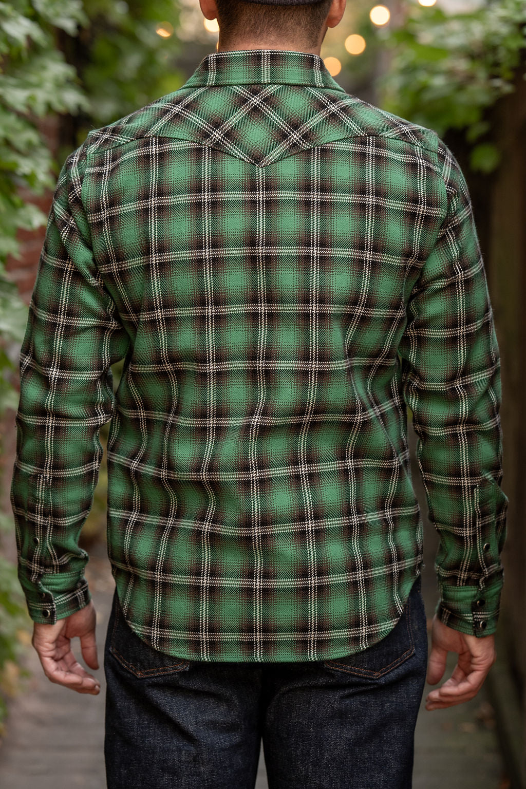 Iron Heart IHSH-405-GRN 12oz Ultra Heavy Flannel Check Western Shirt - Green