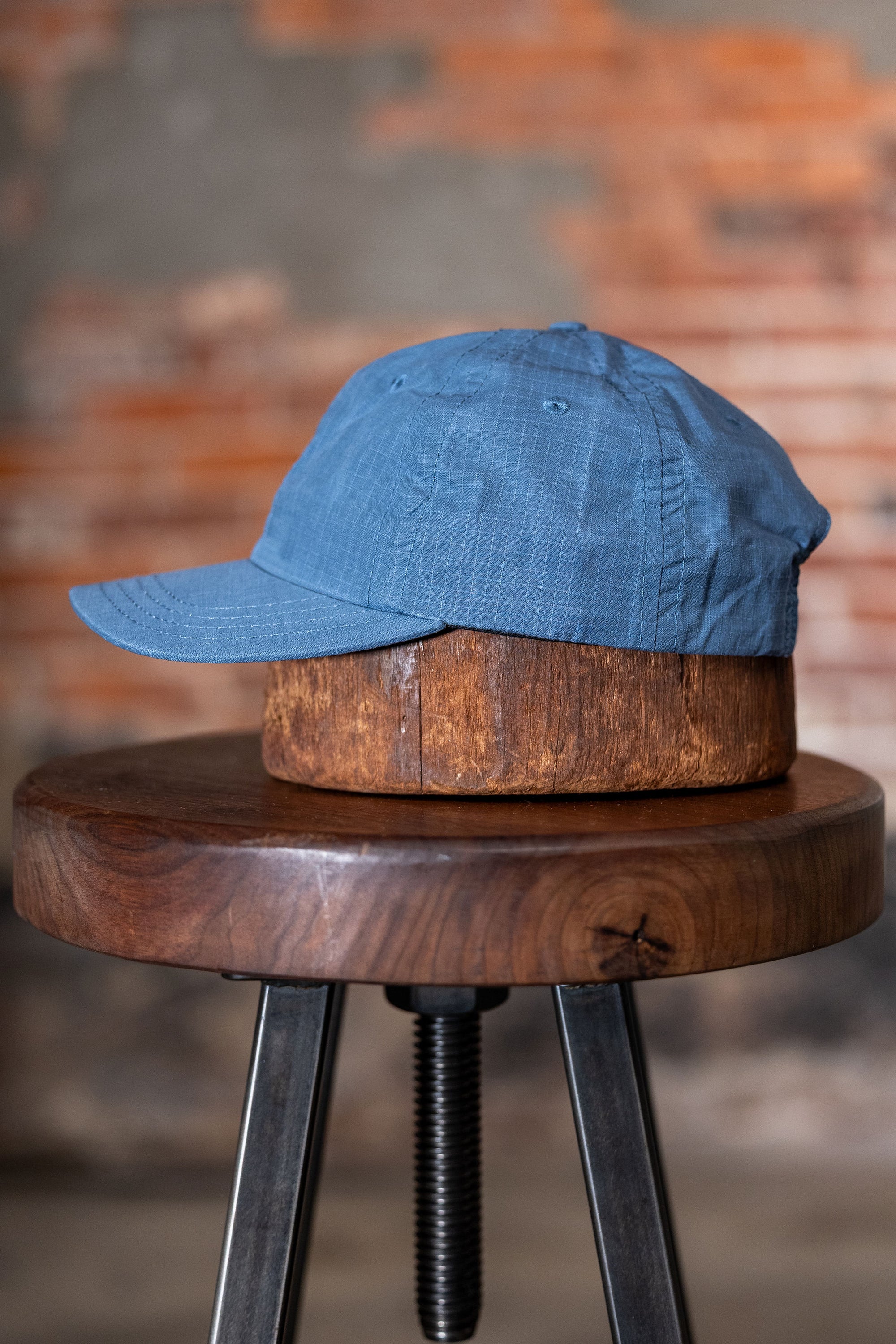 Dehen 1920 Baseball Hat - Faded Blue Dry Waxed Rip Stop. side profile