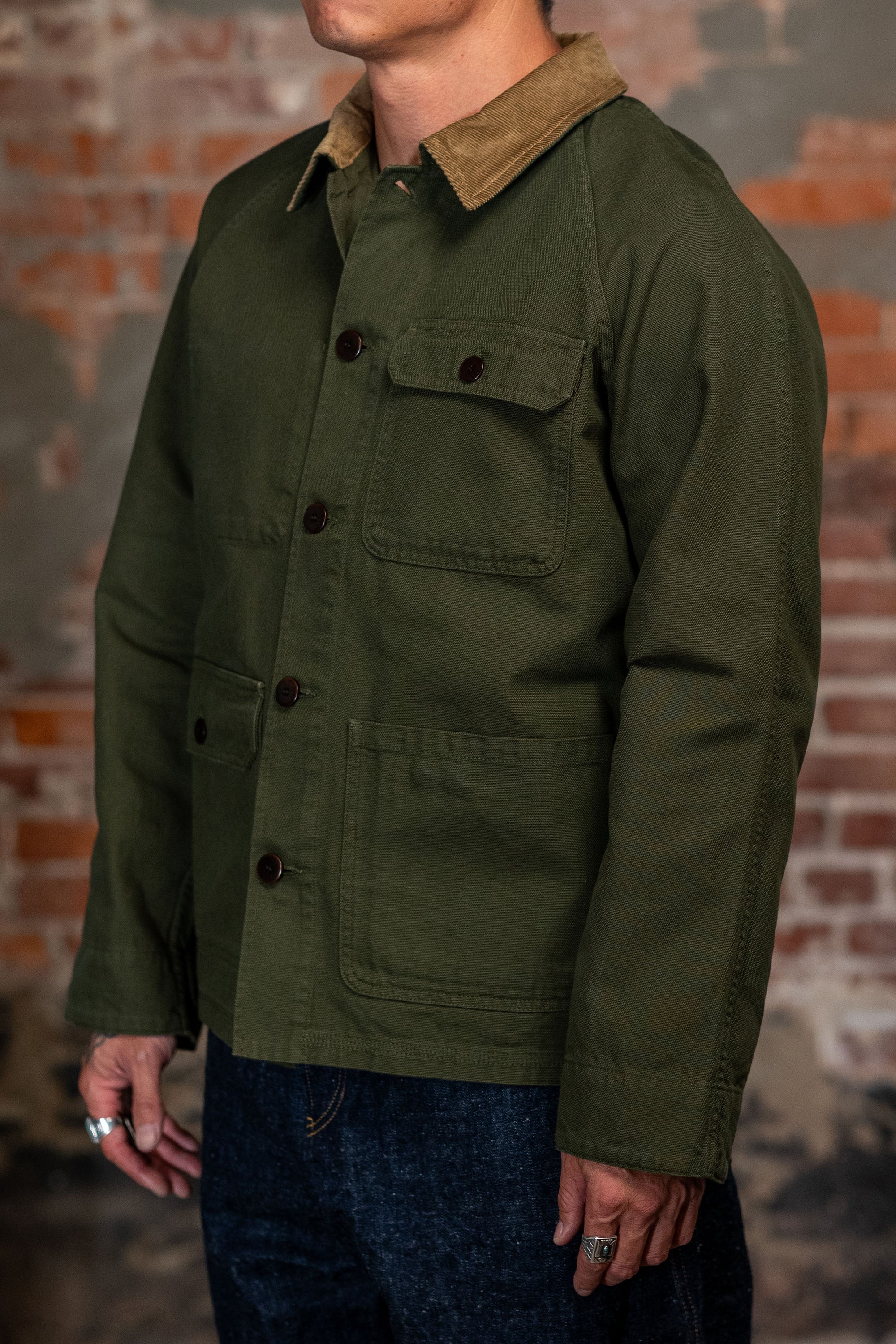 Heimat Textil Journey Coat Contrast Collar - Squad Green