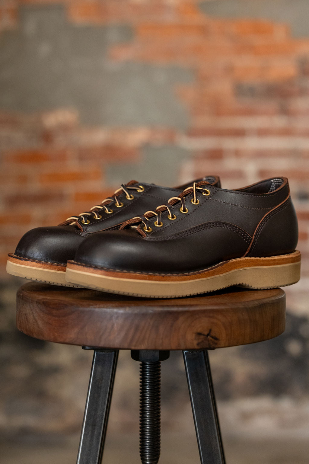 White's Boots x Franklin & Poe LTT Oxford - Brown Dress on wooden tool from the side