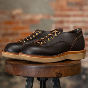 White's Boots x Franklin & Poe LTT Oxford - Brown Dress on wooden tool from the side