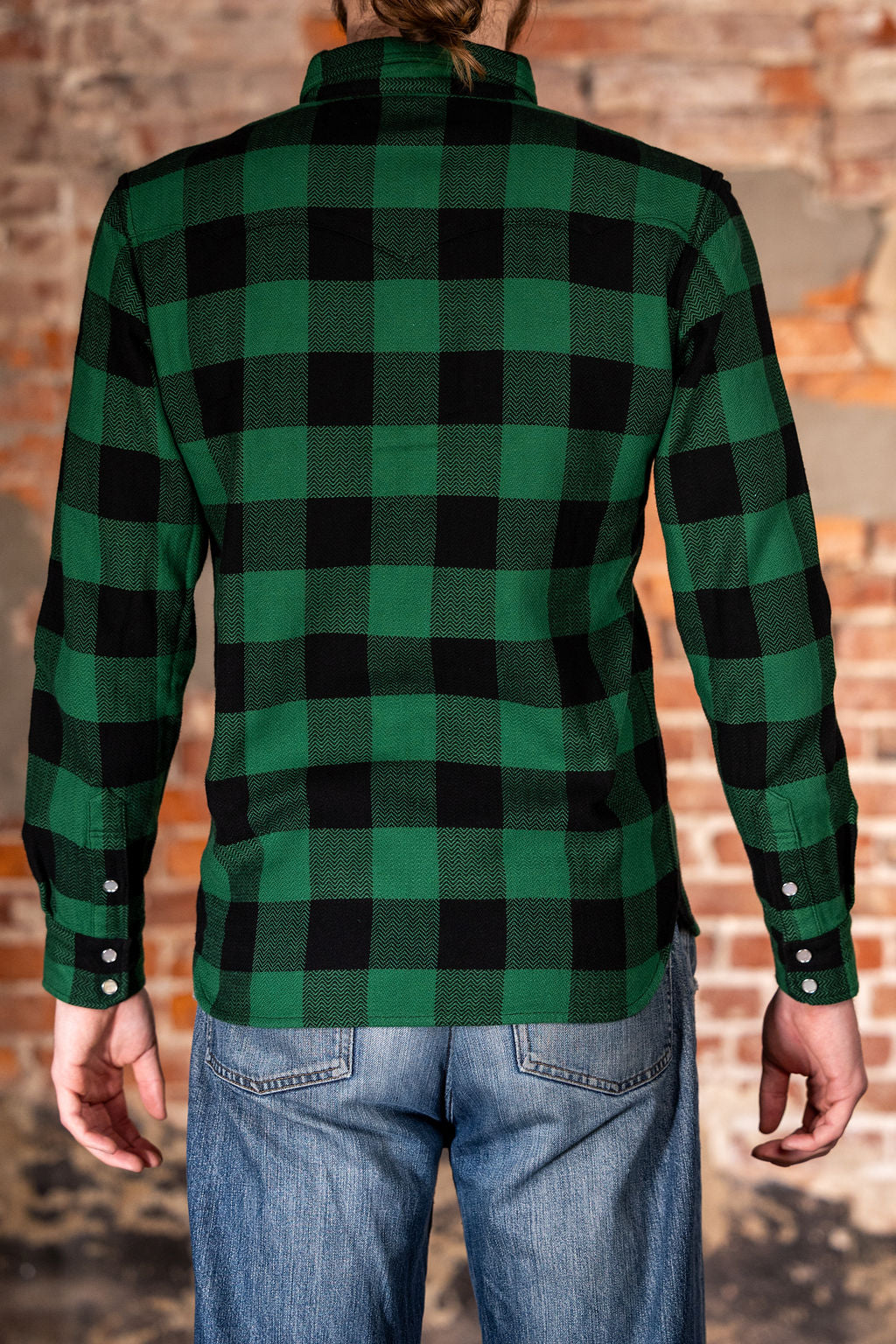 The Flat Head SNW-101L Block Check Western Flannel Shirt - Green/Black