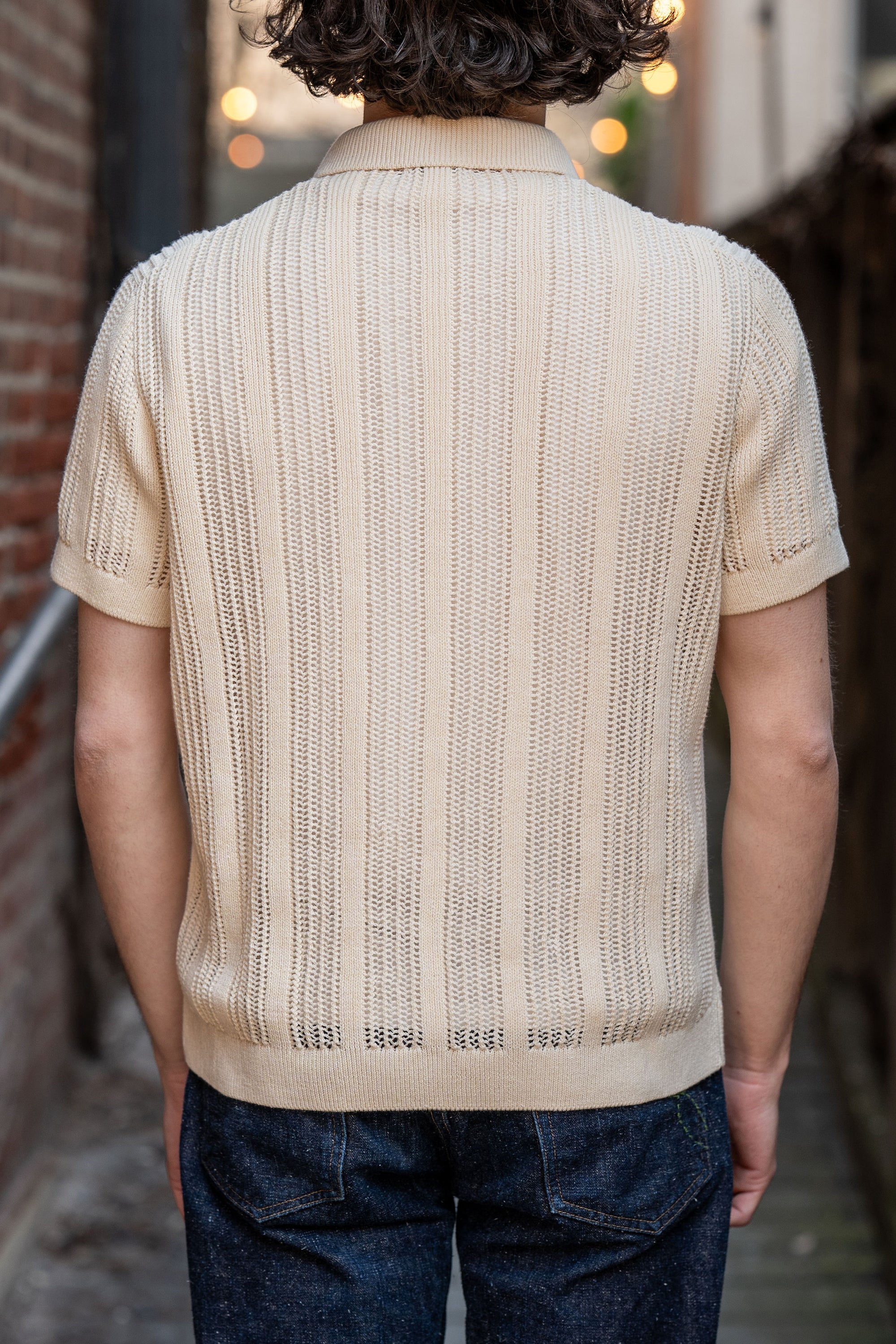 3sixteen Short Sleeve Knit Shirt - Ecru Mesh Stripe