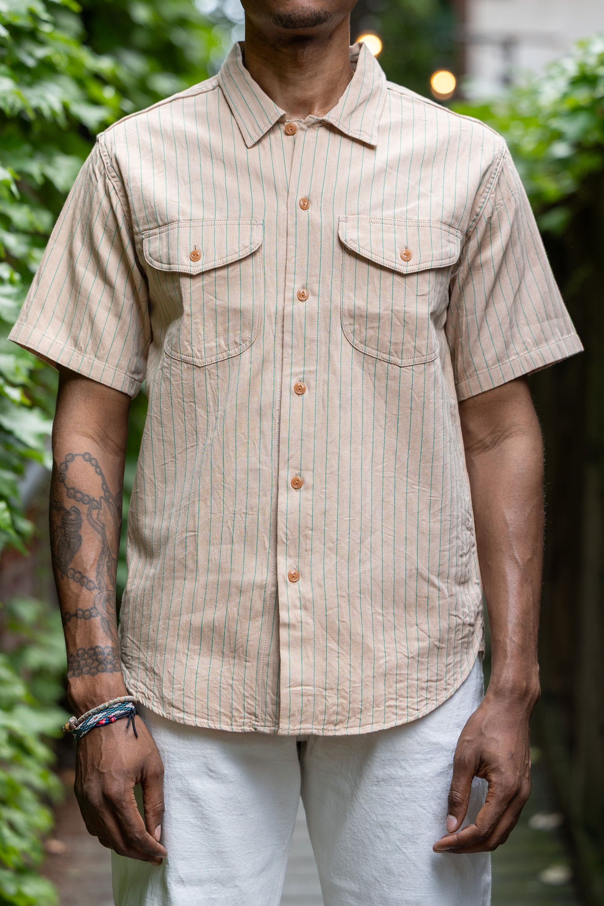 Sugar Cane Coke Stripe Work Shirt - Beige