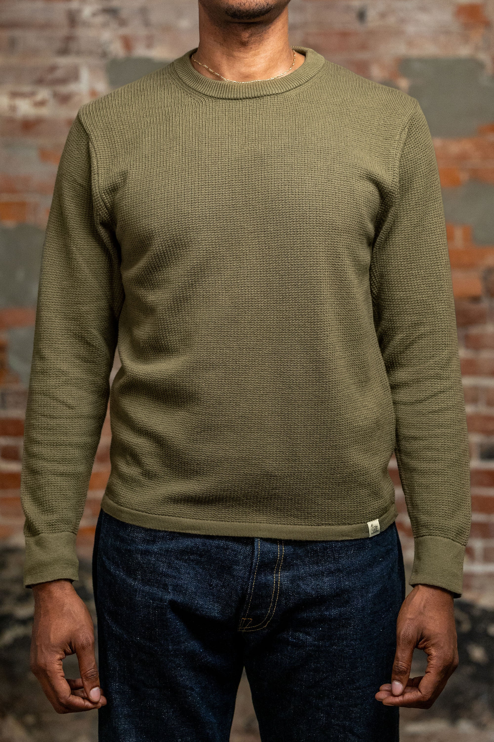 Merz b. Schwanen EASYKNIT01 Lightweight Waffle Knit Sweater - Army