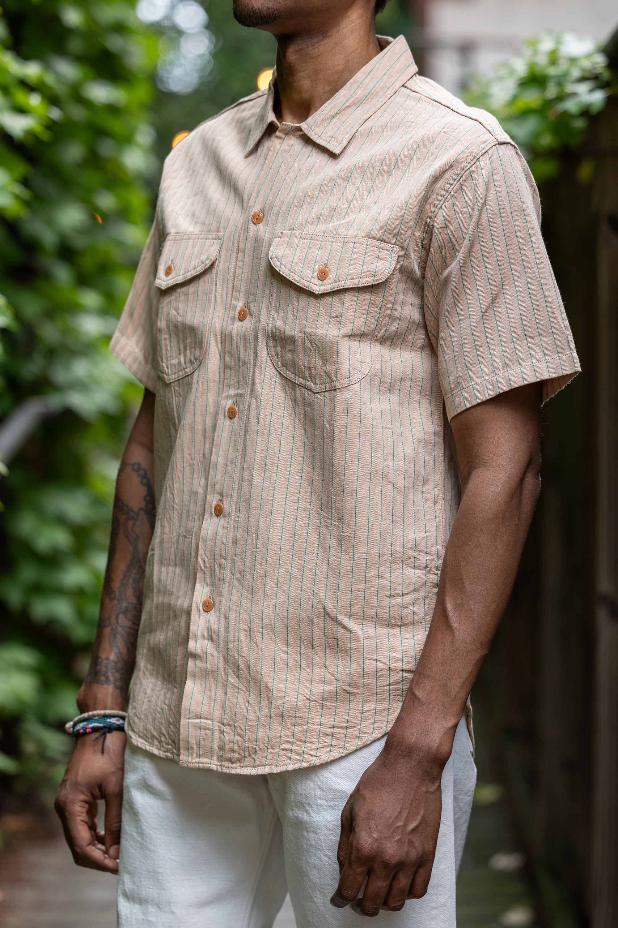 Sugar Cane Coke Stripe Work Shirt - Beige