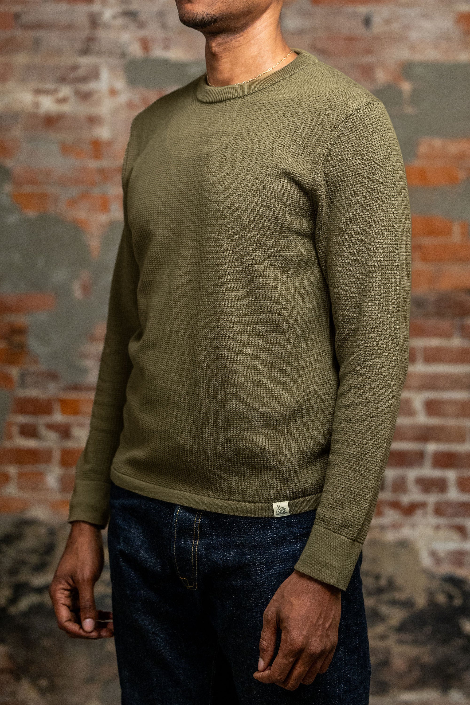 Merz b. Schwanen EASYKNIT01 Lightweight Waffle Knit Sweater - Army