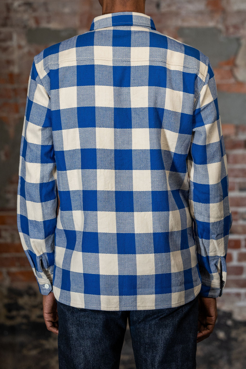 The Flat Head FN-SNR-101L Block Check Flannel Shirt - White/Blue