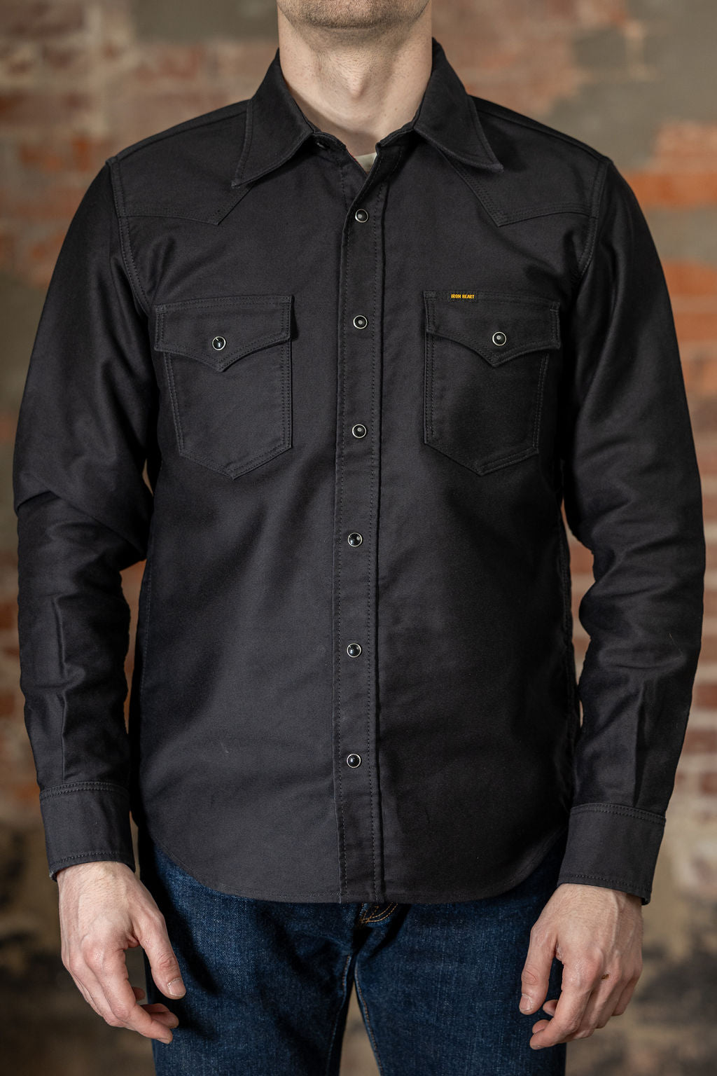 Iron Heart IHSH-426-BLK 12oz Military Moleskin Western Shirt - Black