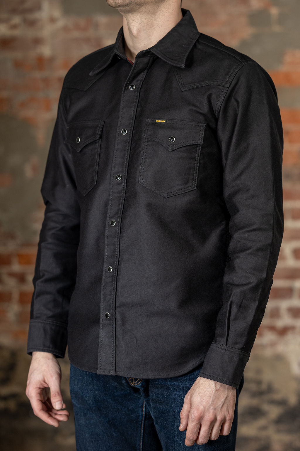 Iron Heart IHSH-426-BLK 12oz Military Moleskin Western Shirt - Black