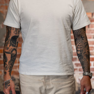 White premium t-shirt front view on model