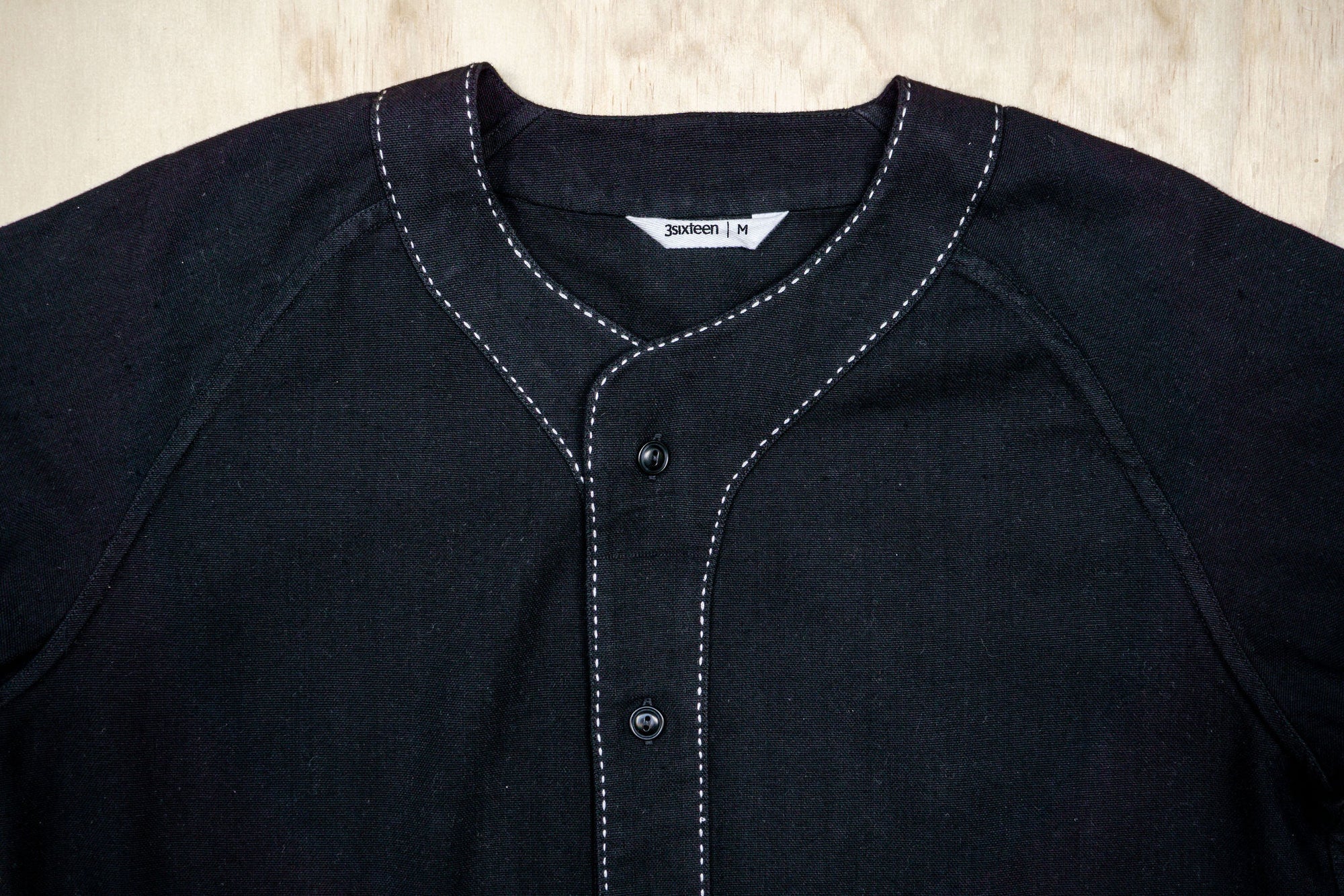 3sixteen Baseball Shirt - Black Khadi Handstitch