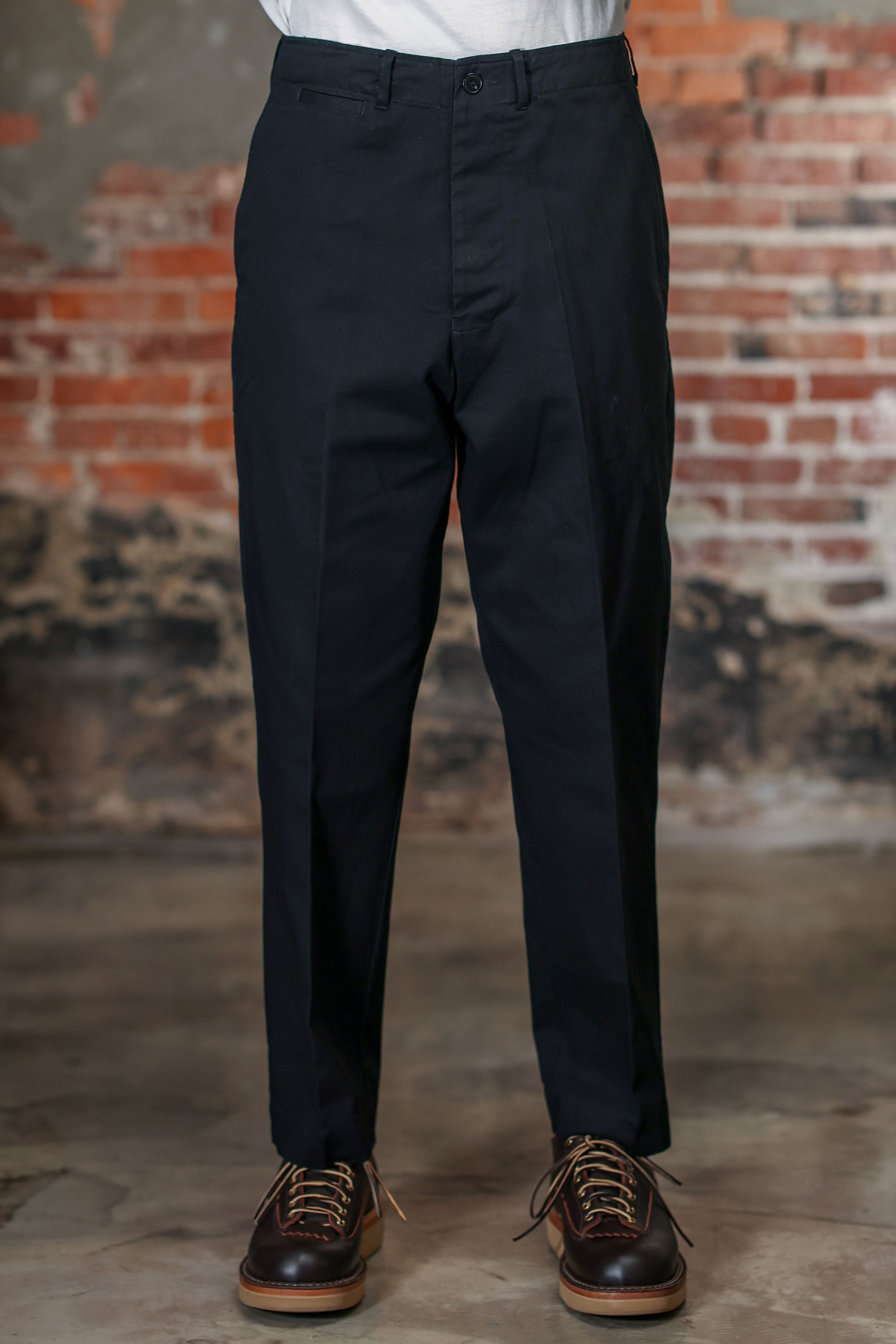 Merz b. Schwanen CHINO01 1920s Cotton Twill Worker Chino - Deep Black