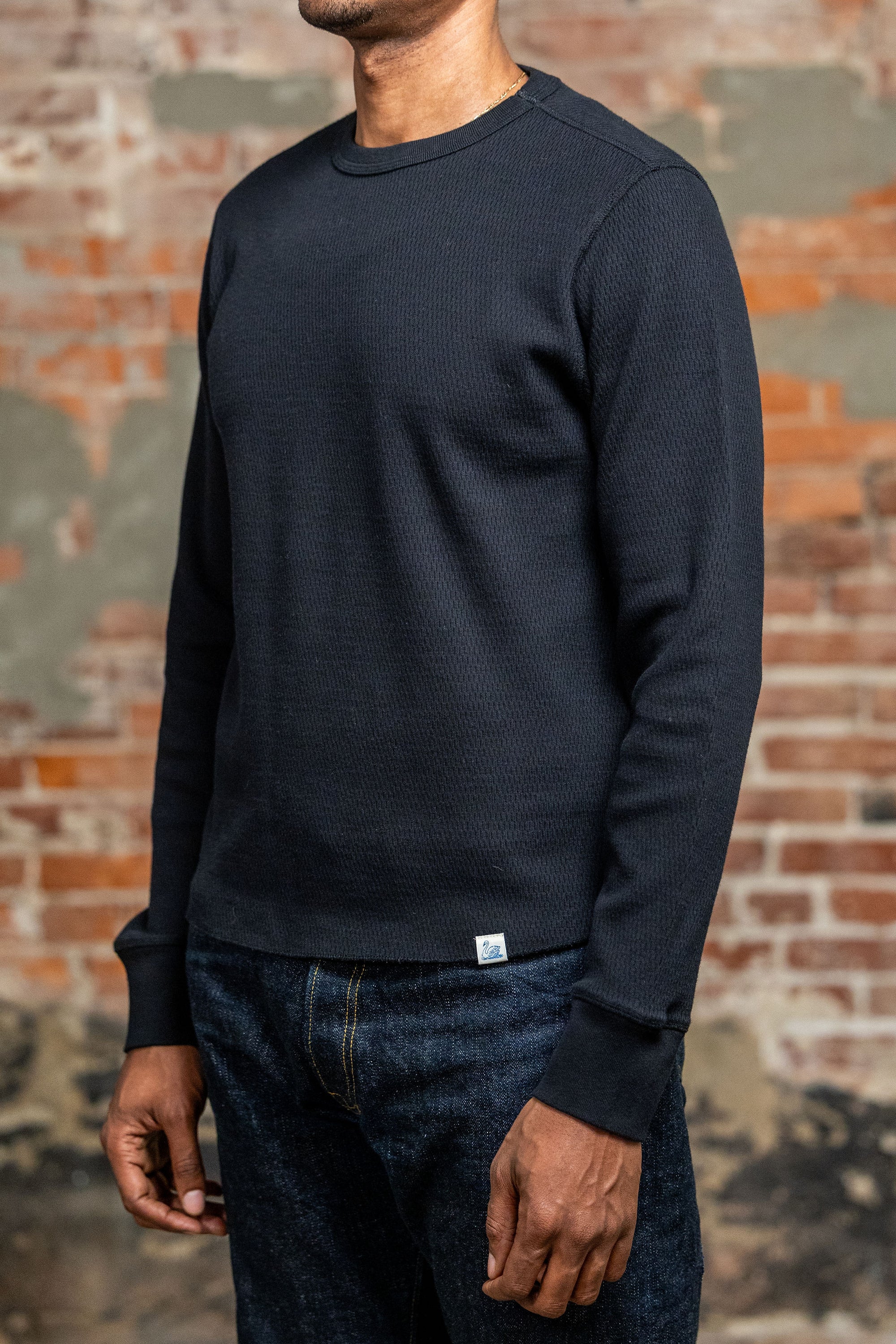 Merz b. Schwanen EASYKNIT01 Lightweight Waffle Knit Sweater - Dark Navy