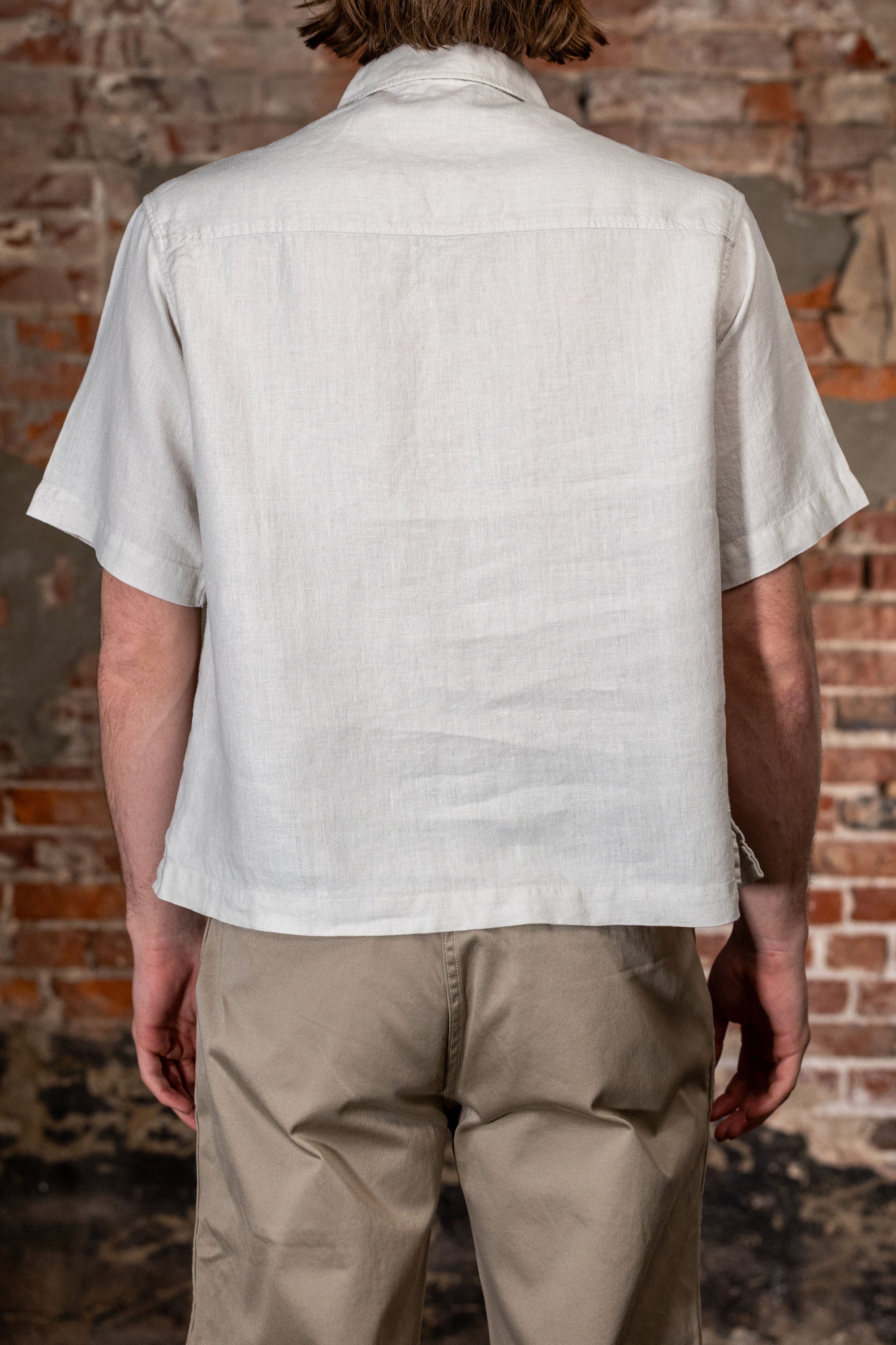 Merz b. Schwanen SHIRT03LI Linen Bowling Shirt - Light Stone