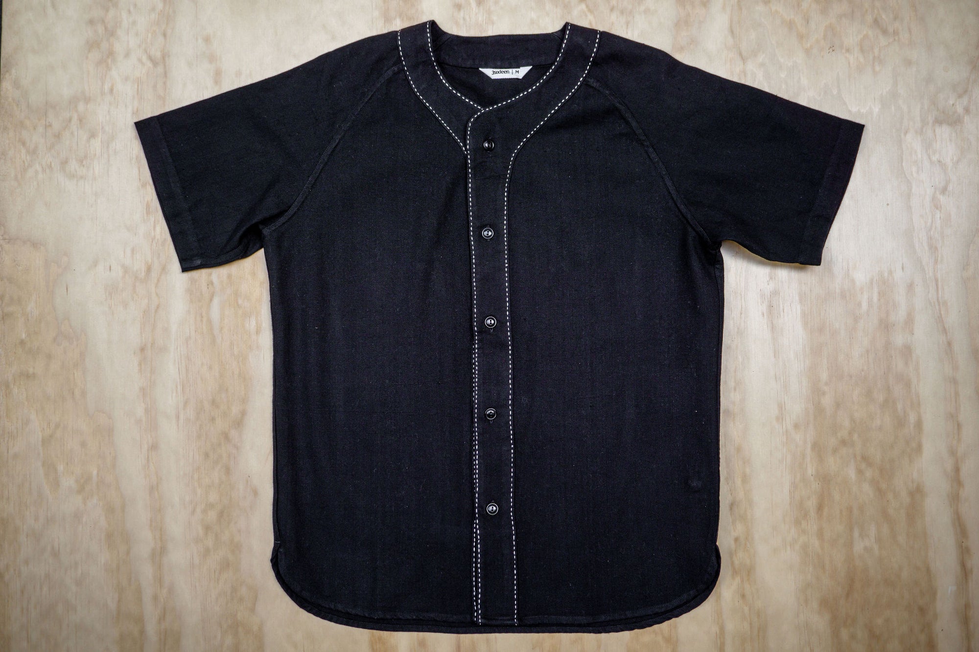 3sixteen Baseball Shirt - Black Khadi Handstitch - Franklin & Poe