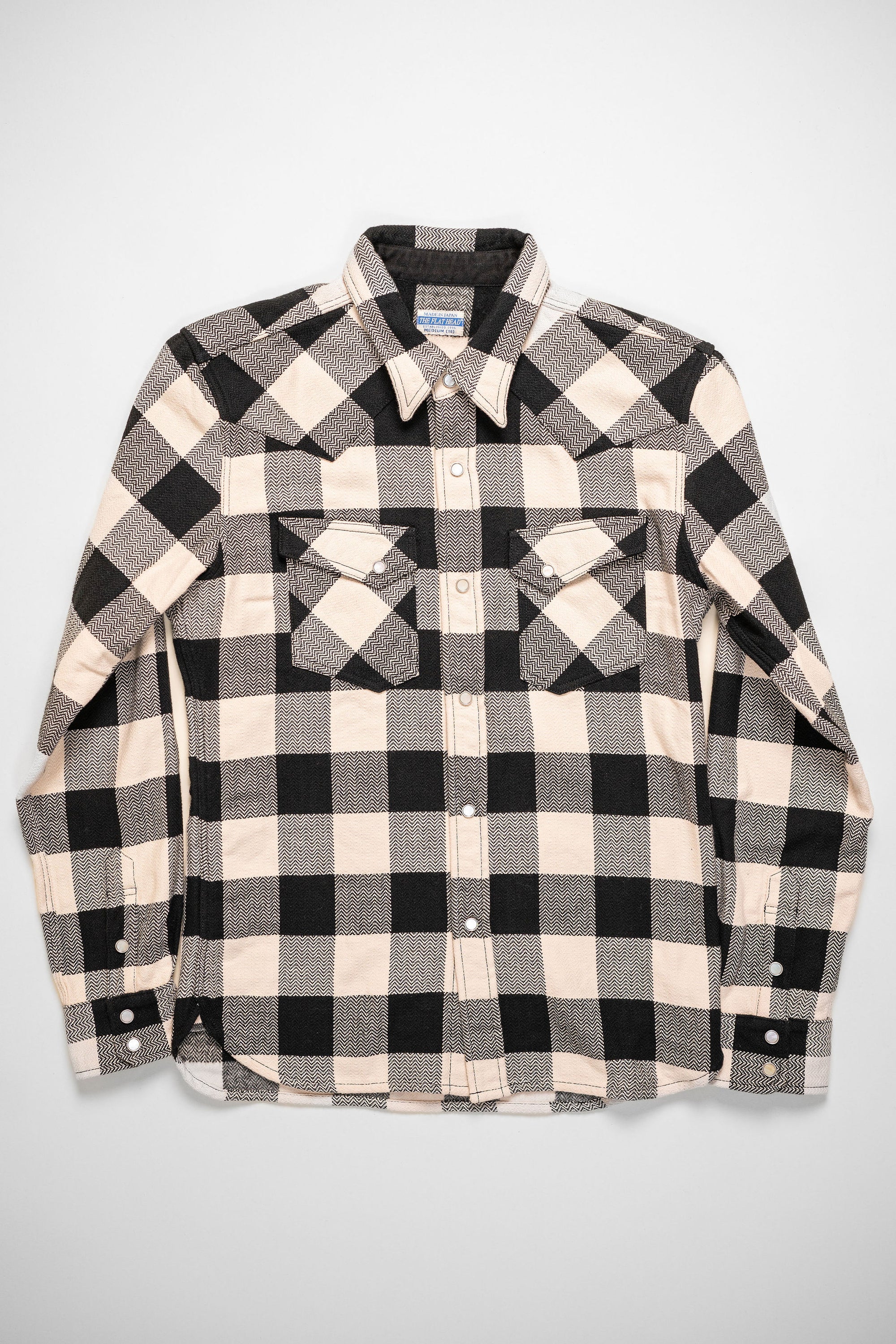 The Flat Head SNW-101L Block Check Western Flannel Shirt - Ivory/Black