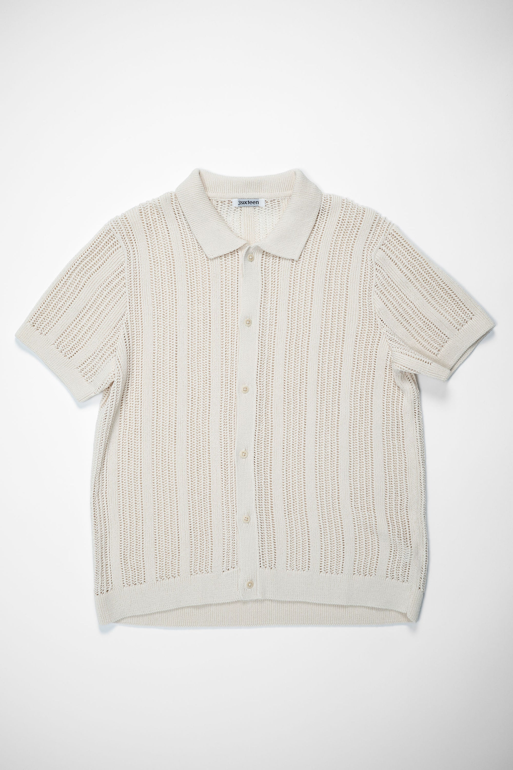 3sixteen Short Sleeve Knit Shirt - Ecru Mesh Stripe