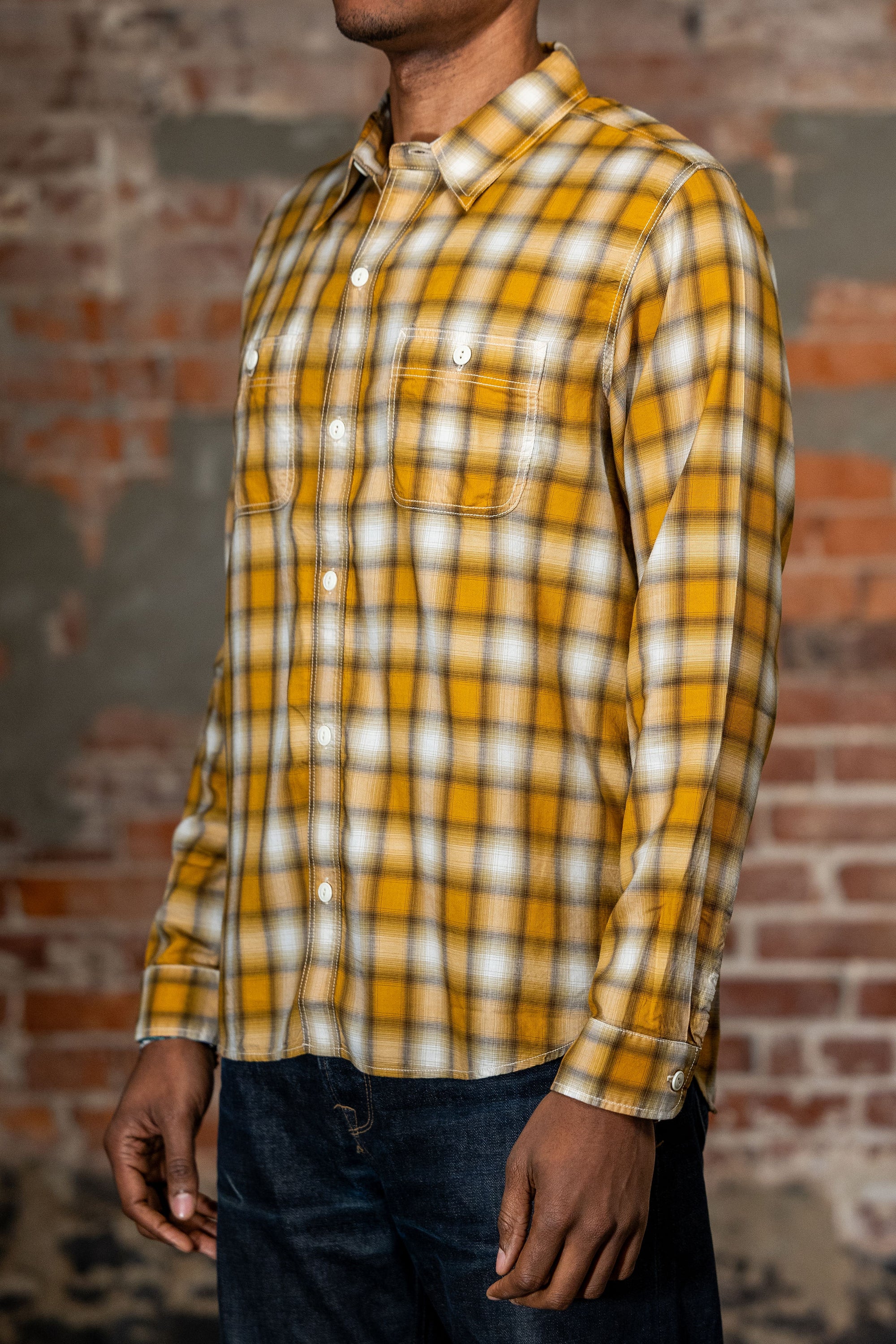 The Flat Head FN-SCR-021L 3oz Cotton/Rayon Ombre Shirt - Yellow