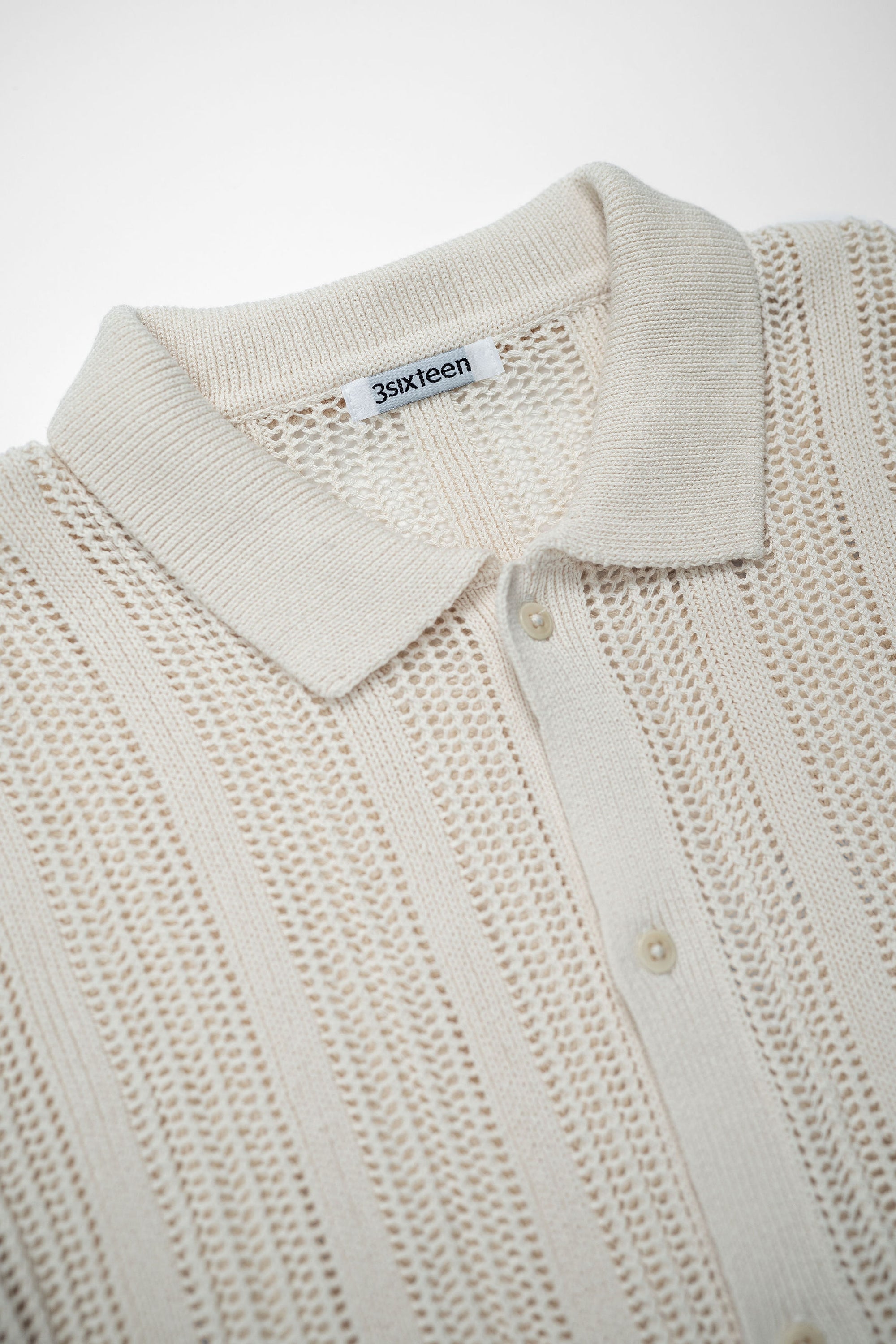 3sixteen Short Sleeve Knit Shirt - Ecru Mesh Stripe