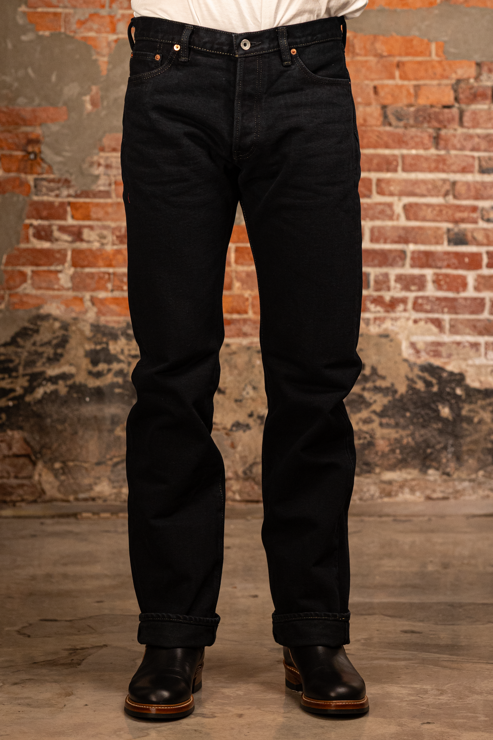 Iron Heart IH-634S-B 21oz Selvedge Denim Straight Cut Jeans - Indigo Overdyed Black