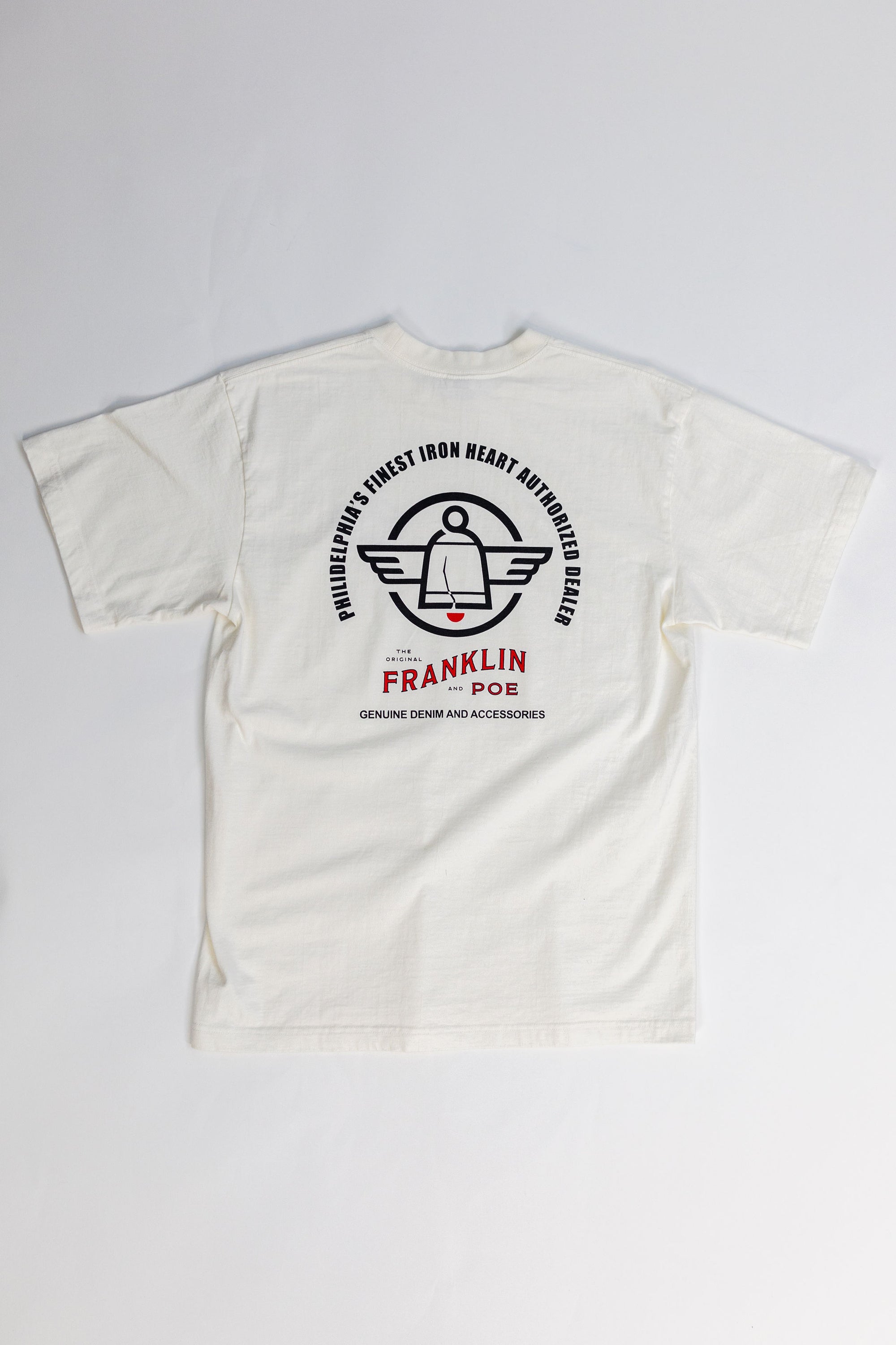 Iron Heart IHPT-FP-WHT 7.5oz Franklin & Poe Printed Loopwheel Crew Neck T-Shirt - White [COLLAB]