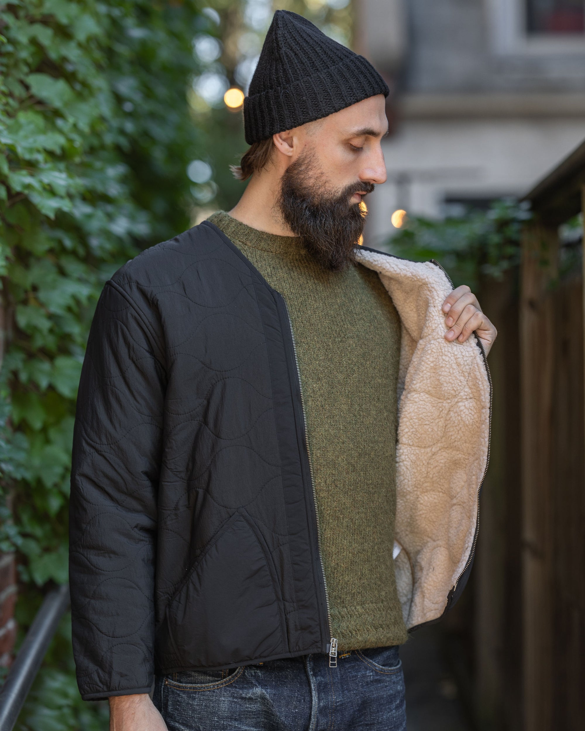 3sixteen Zip Liner Jacket Sherpa Black Nylon