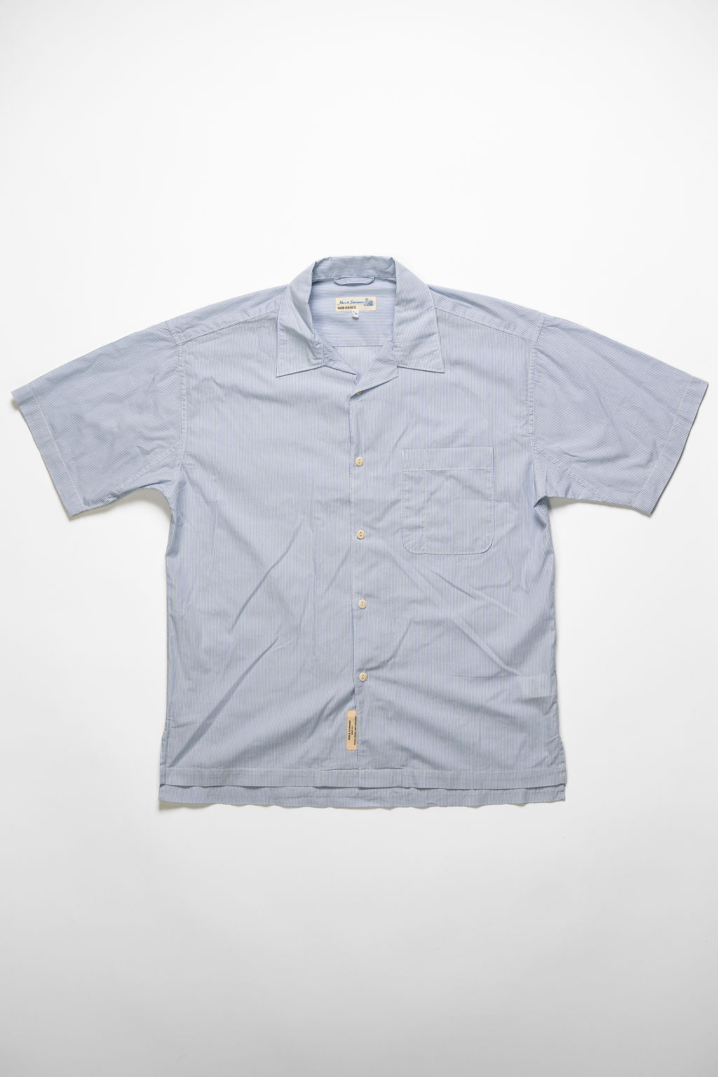 Merz b. Schwanen SHIRT03 Good Basics Bowling Shirt Organic Cotton Poplin - White/Denim Blue