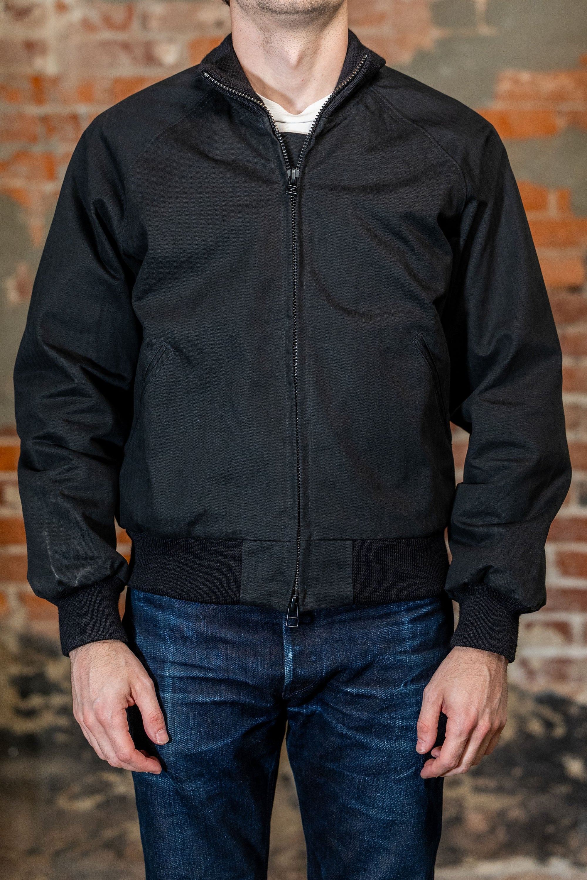 Dehen x Merz b. Schwanen Custom Pilot Jacket - Black Dry Wax Cotton