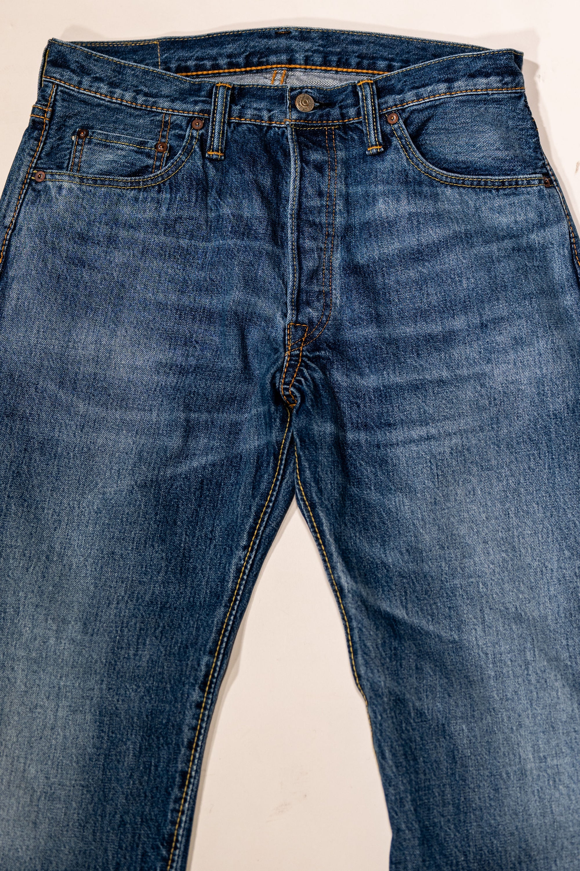 Pure Blue Japan USED-003-ID Regular Straight - 14oz Natural Used Wash Indigo x White