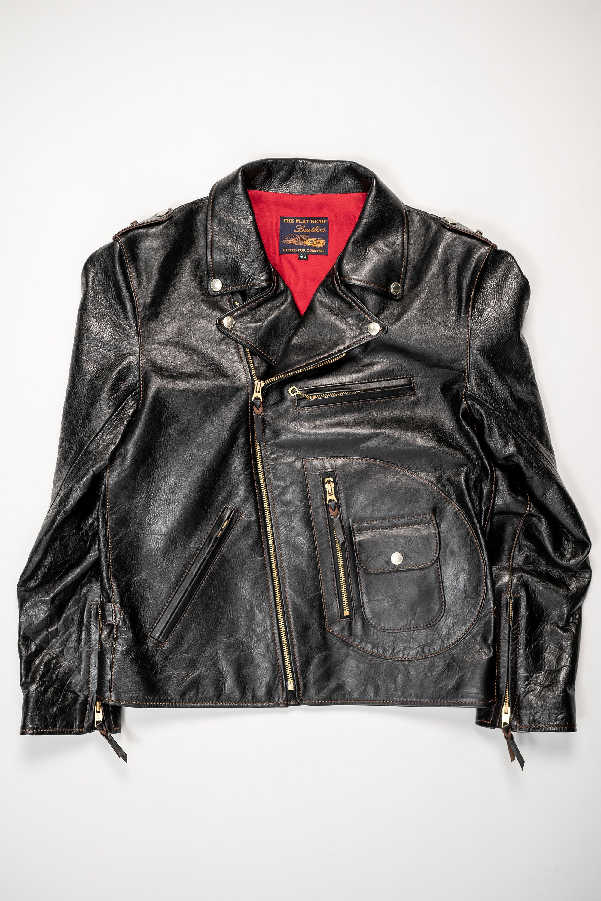 The Flat Head FN-LJ-HW004 Horsehide Double Riders Jacket - Black