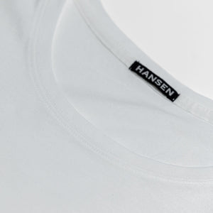Hansen Garments Julian Crew Neck T-Shirt - White laid flat detail of neck stitching