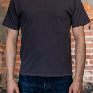 Dark blue premium t-shirt front view on model