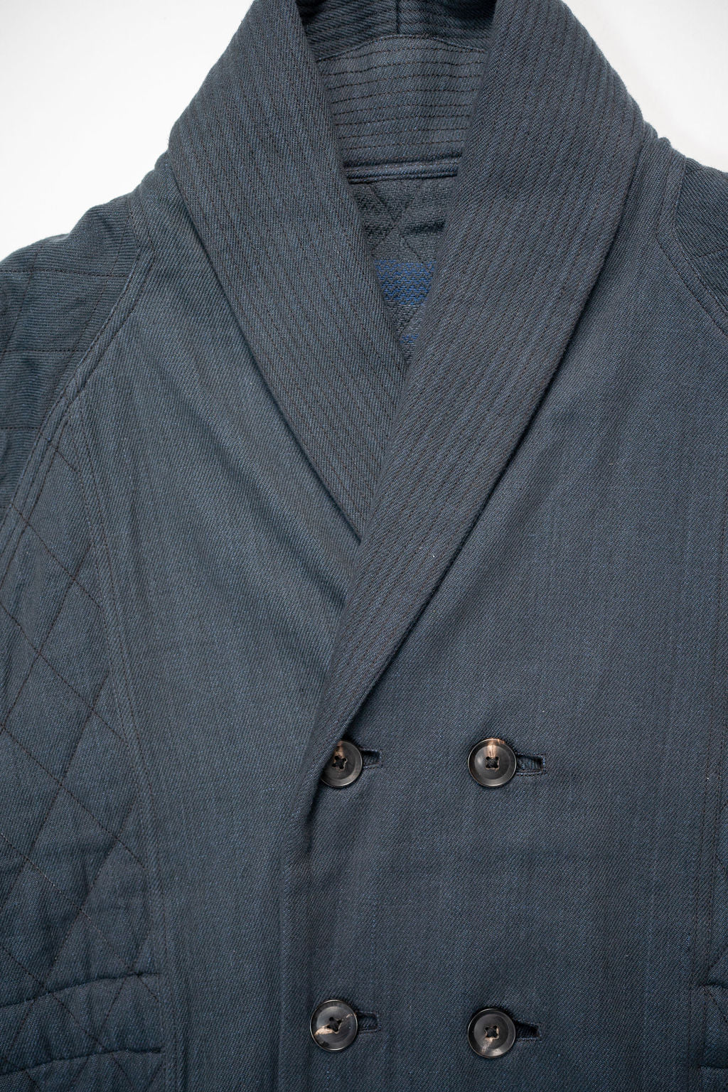 Indi + Ash Reversible Shawl Overcoat - Iron/Indigo Handwoven Denim/Plaid