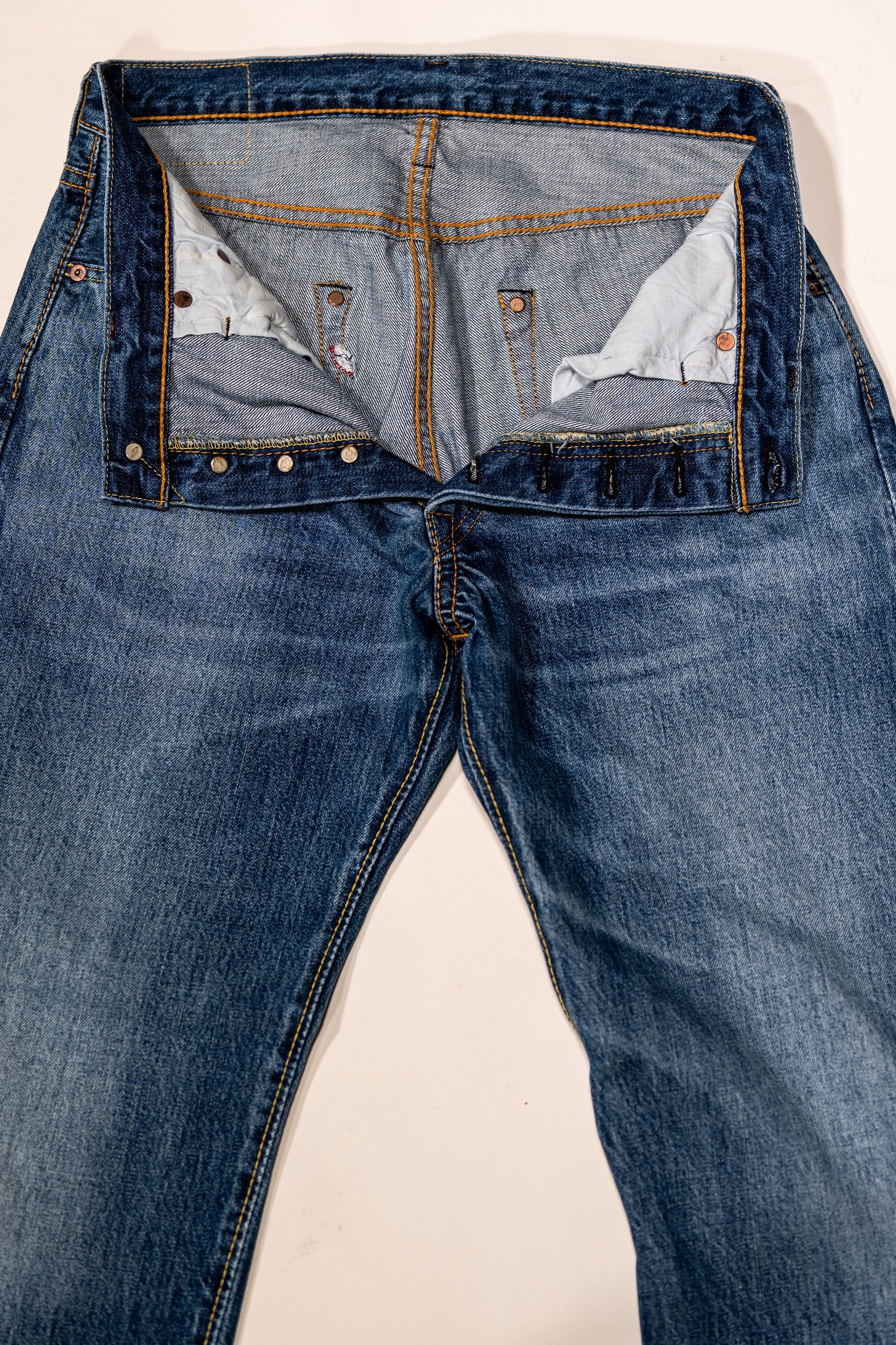 Pure Blue Japan USED-003-ID Regular Straight - 14oz Natural Used Wash Indigo x White