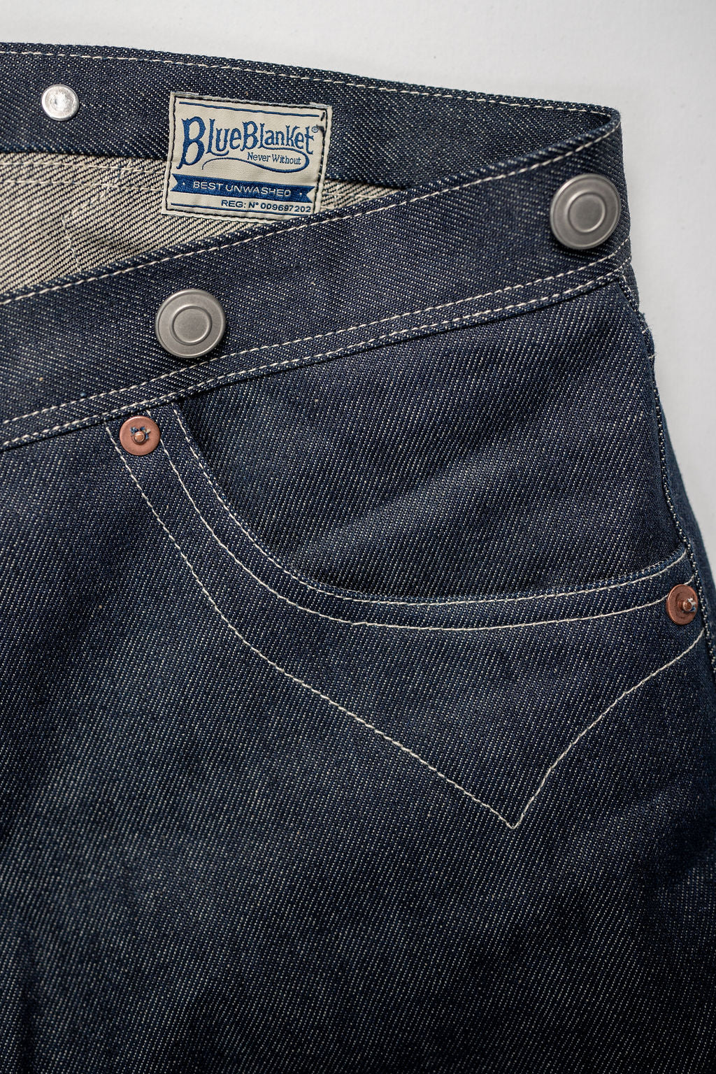 Blue Blanket P40 IT166 Waist Overall Jeans 1870s Single Needle Production - 13oz Italian Selvedge Raw Organic Denim