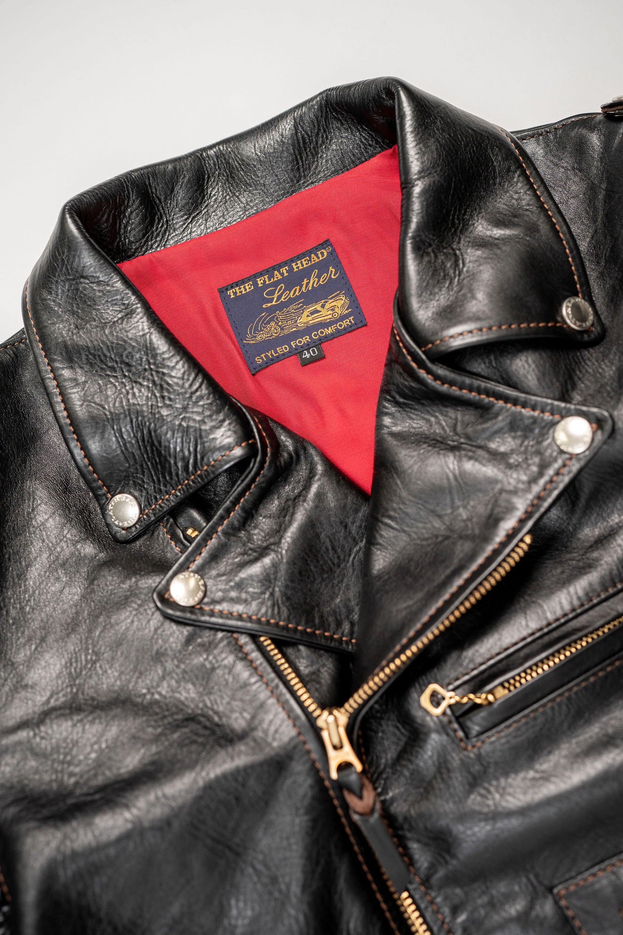 The Flat Head FN-LJ-HW004 Horsehide Double Riders Jacket - Black