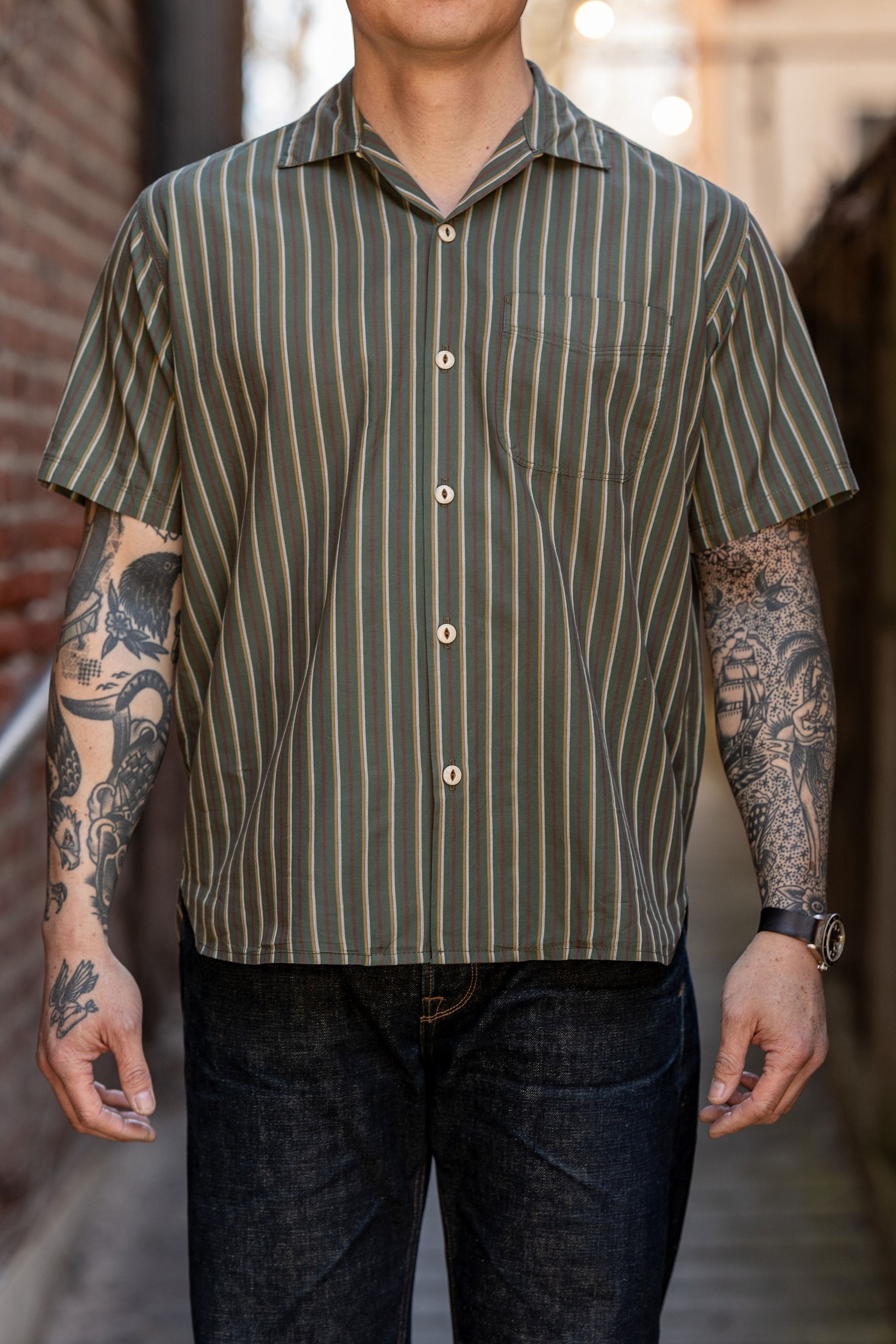 Freenote Cloth Hawaiian - Olive Stripe